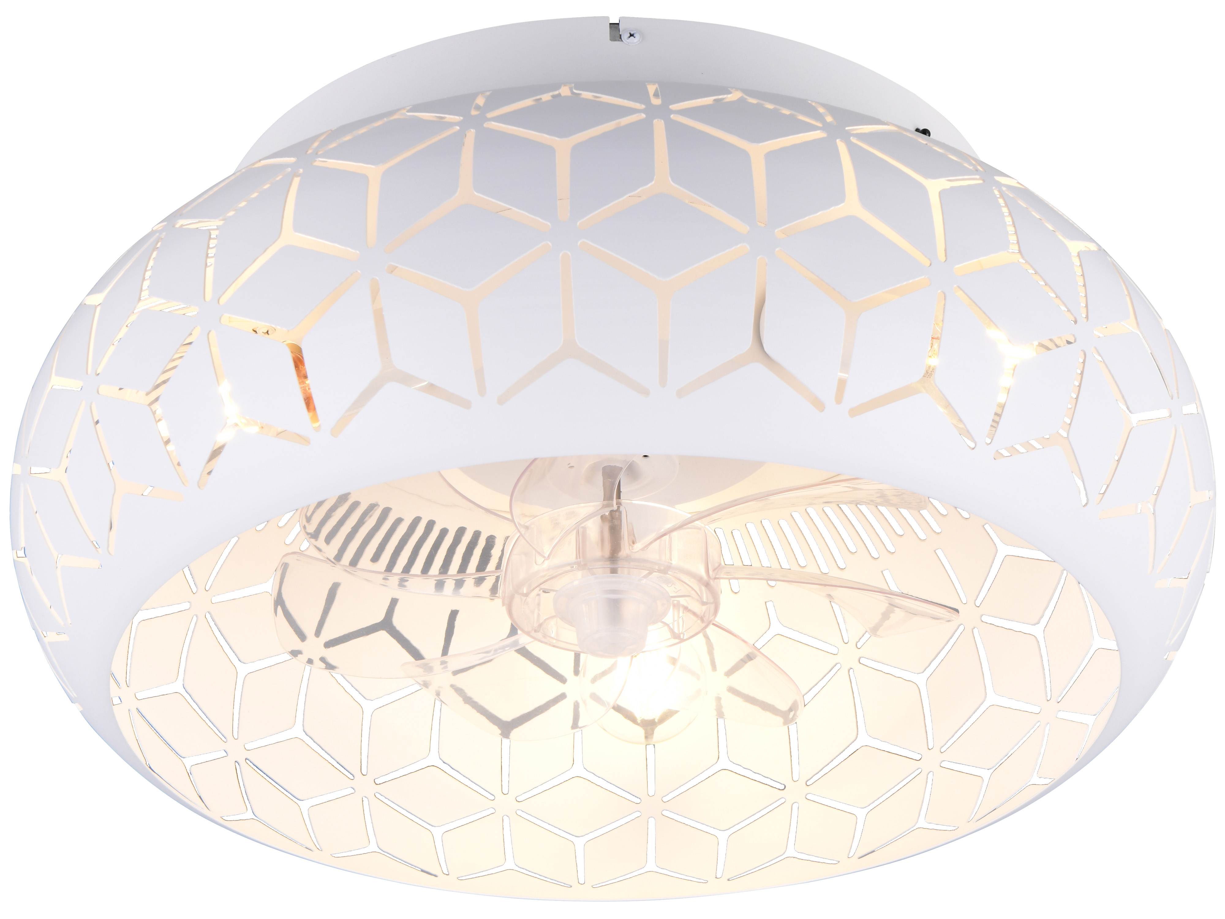 REALITY Deckenleuchte mit Ventilator Bidar R61574031, für 3 x E27 max. 10 Watt, IP20, weiß