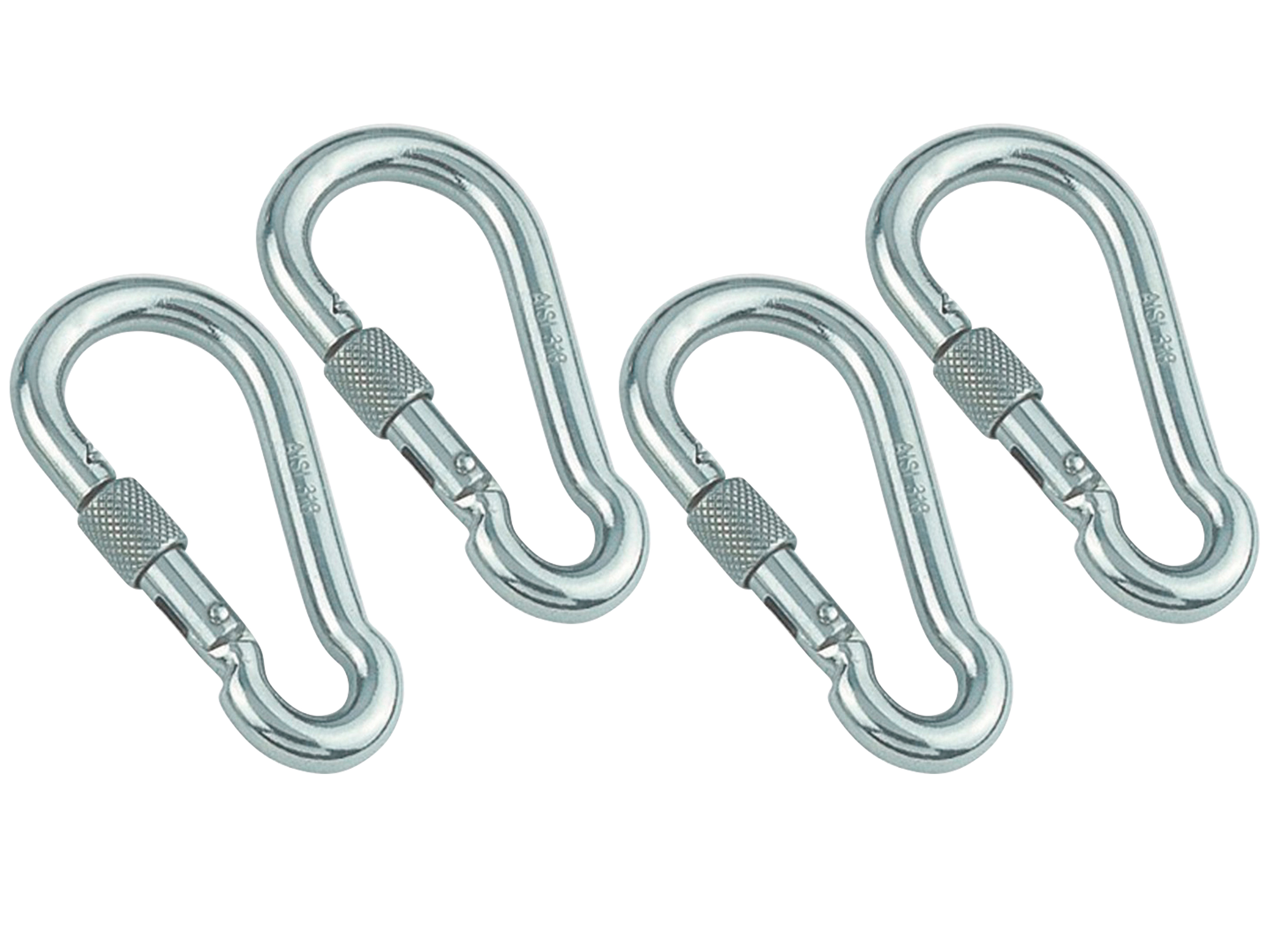 MARINETECH Karabinerhaken, Edelstahl A4, 8x80 mm, mit Sicherheitsmutter, 4 Stück