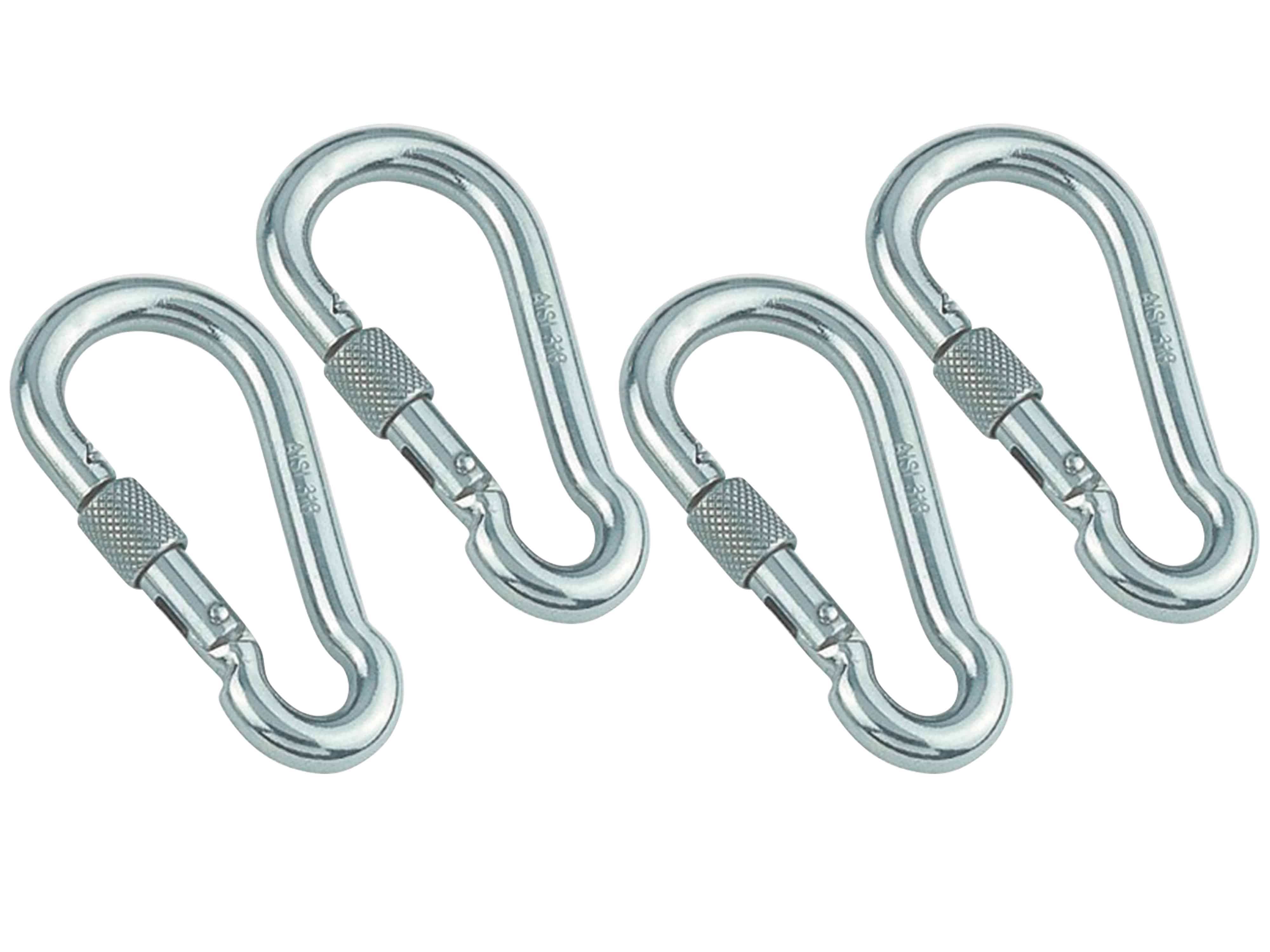 MARINETECH Karabinerhaken, Edelstahl A4, 8x80 mm, mit Sicherheitsmutter, 4 Stück MARINETECH Karabinerhaken, Edelstahl A4, 8x80 mm, mit Sicherheitsmutter, 4 Stück