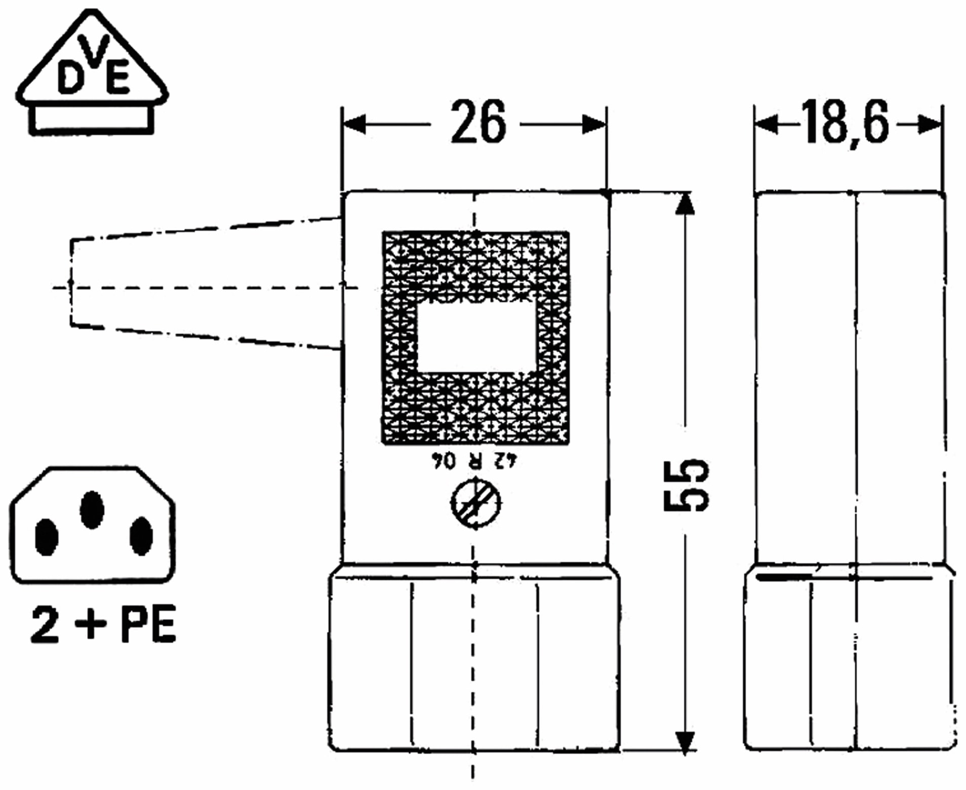 Kaltgerätestecker, gewinkelt links, schwarz