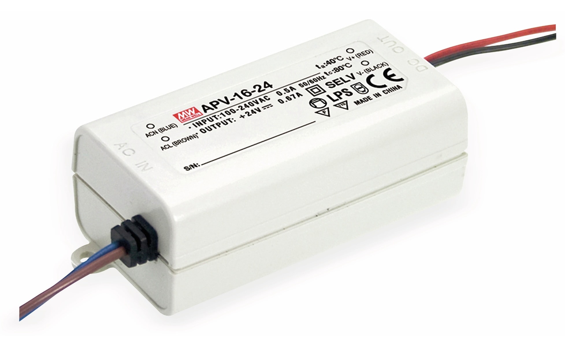 MEAN WELL Schaltnetzteil APV-16-15, 15 V-/1 A