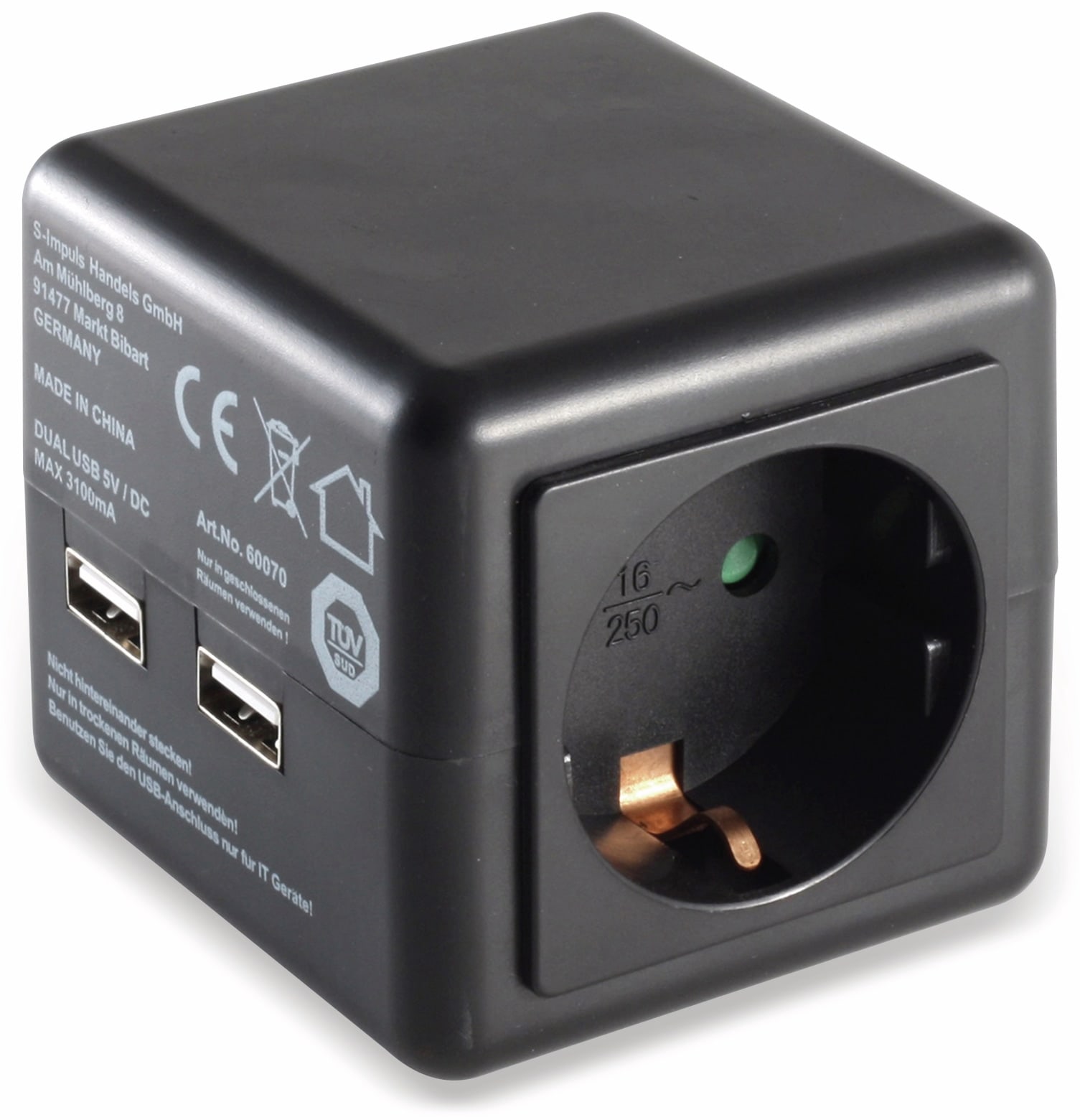 S-IMPULS Welt-Reiseadapter mit Schutzkontakt-Steckdose, 2x USB, TÜV S-IMPULS Welt-Reiseadapter mit Schutzkontakt-Steckdose, 2x USB, TÜV