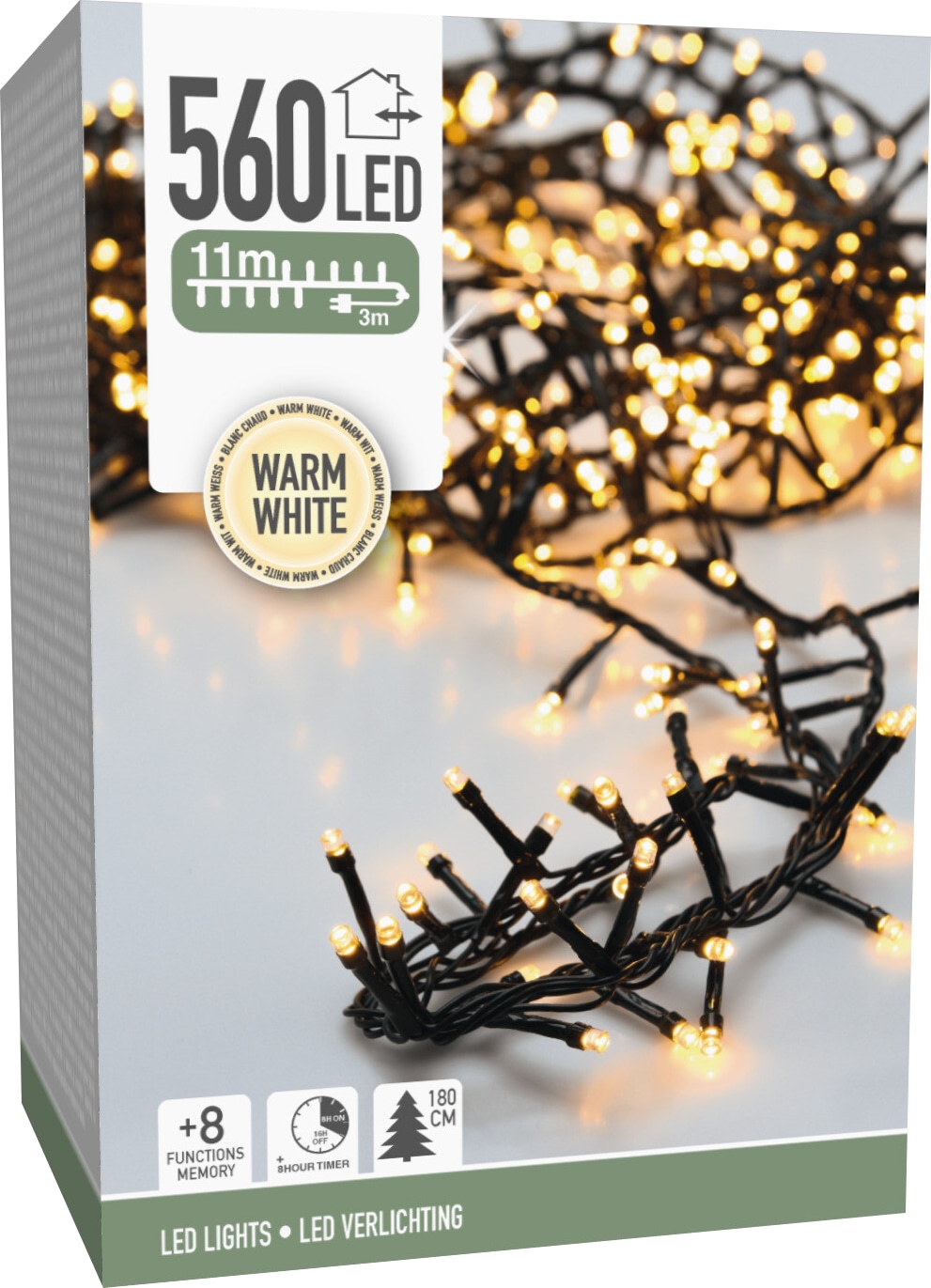 KOOPMAN LED-Clusterlichterkette warmweiß, 560 LEDs, Grünes Kabel, Innen/Außen, 14m