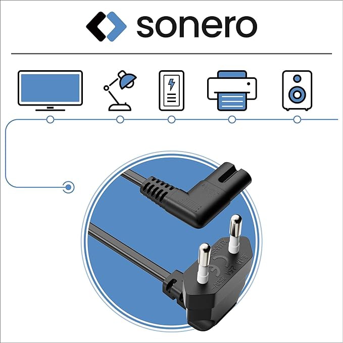 SONERO Netzkabel X-ESW-C7W-050B, Eurostecker, 90°, schwarz, 5m Netzkabel SONERO X-ESW-C7W-050B, Eurostecker, 90°, schwarz, 5m