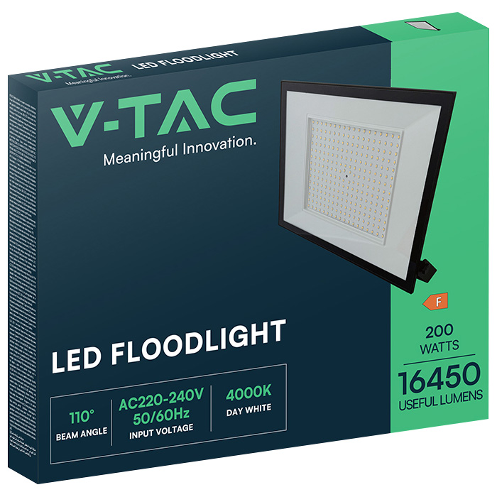 V-TAC LED-Fluter, VT-44208, 200 W, 4000K, EEK: F, 16450 lm, neutralweiß, IP65, schwarz