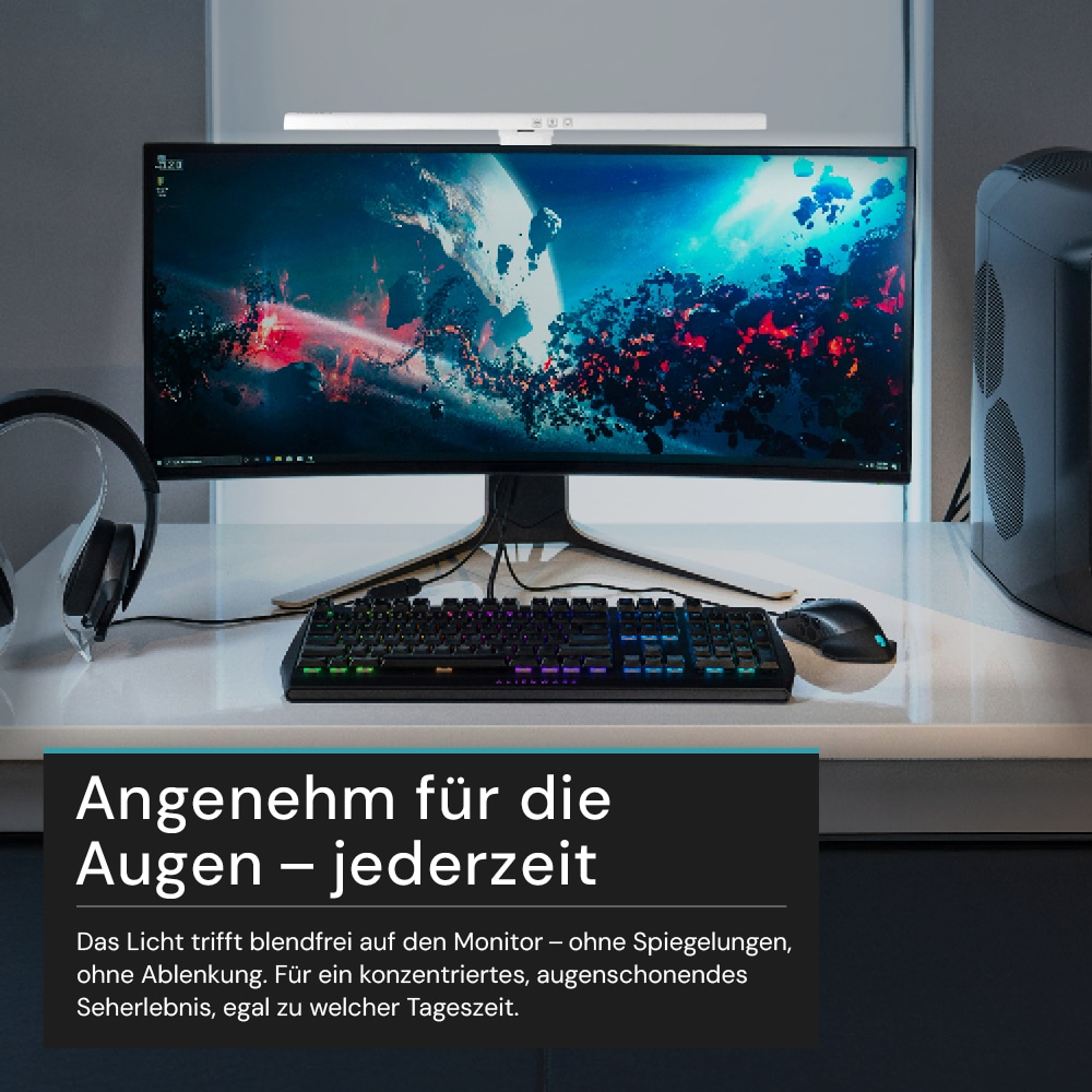 LUXULA LED-Monitorleuchte, 5W, EEK: G, 250lm, CCT, IP20, Touch Control, weiß, 50 cm