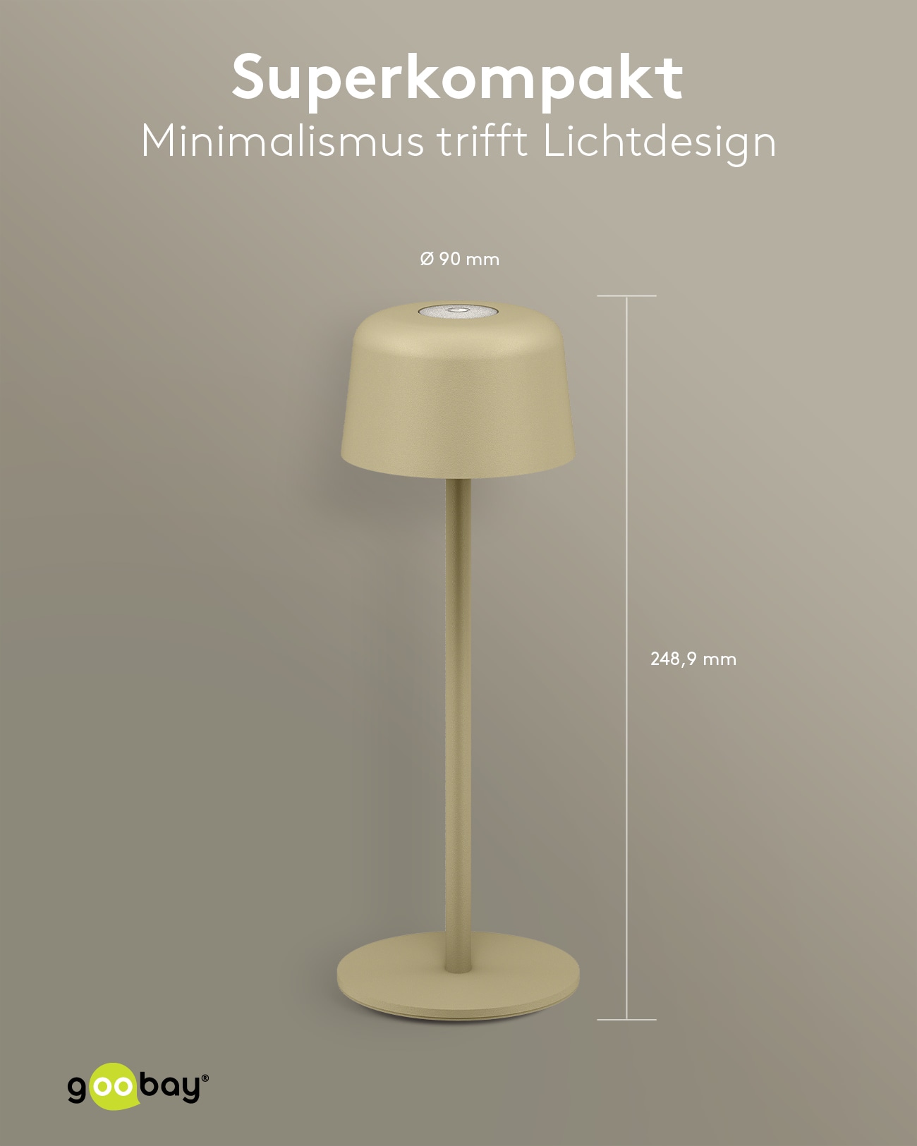 GOOBAY LED-Tischleuchte 77678, 2W, 3000 K, 150 lm, warmweiß, IP44, beige