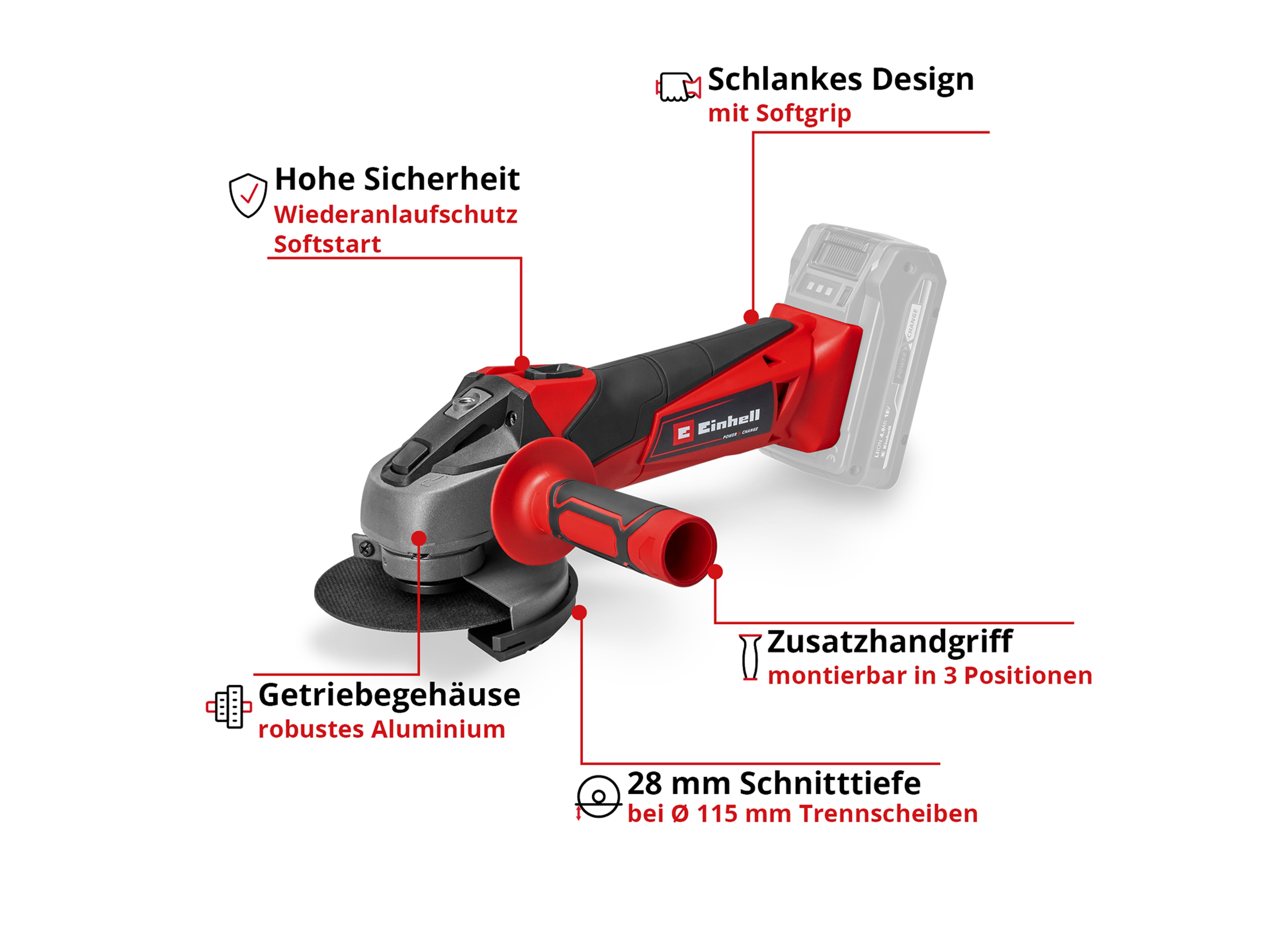 EINHELL Akku-Winkelschleifer TC-AG 18/115 Li Solo