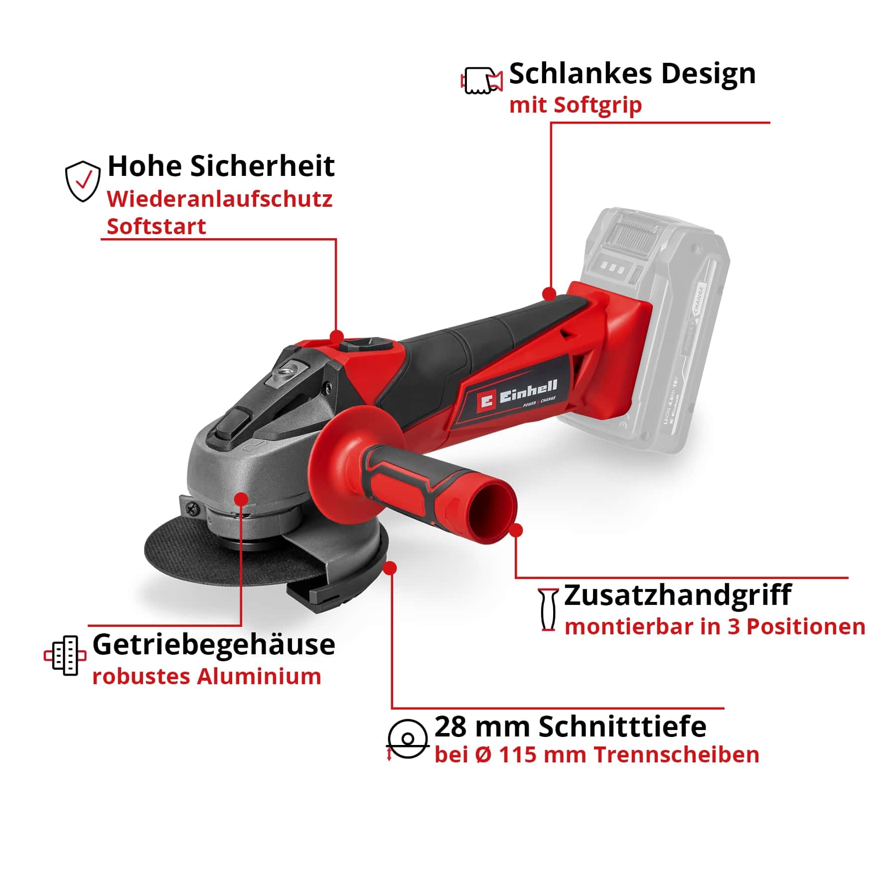 EINHELL Akku-Winkelschleifer TC-AG 18/115 Li Solo EINHELL Akku-Winkelschleifer TC-AG 18/115 Li Solo