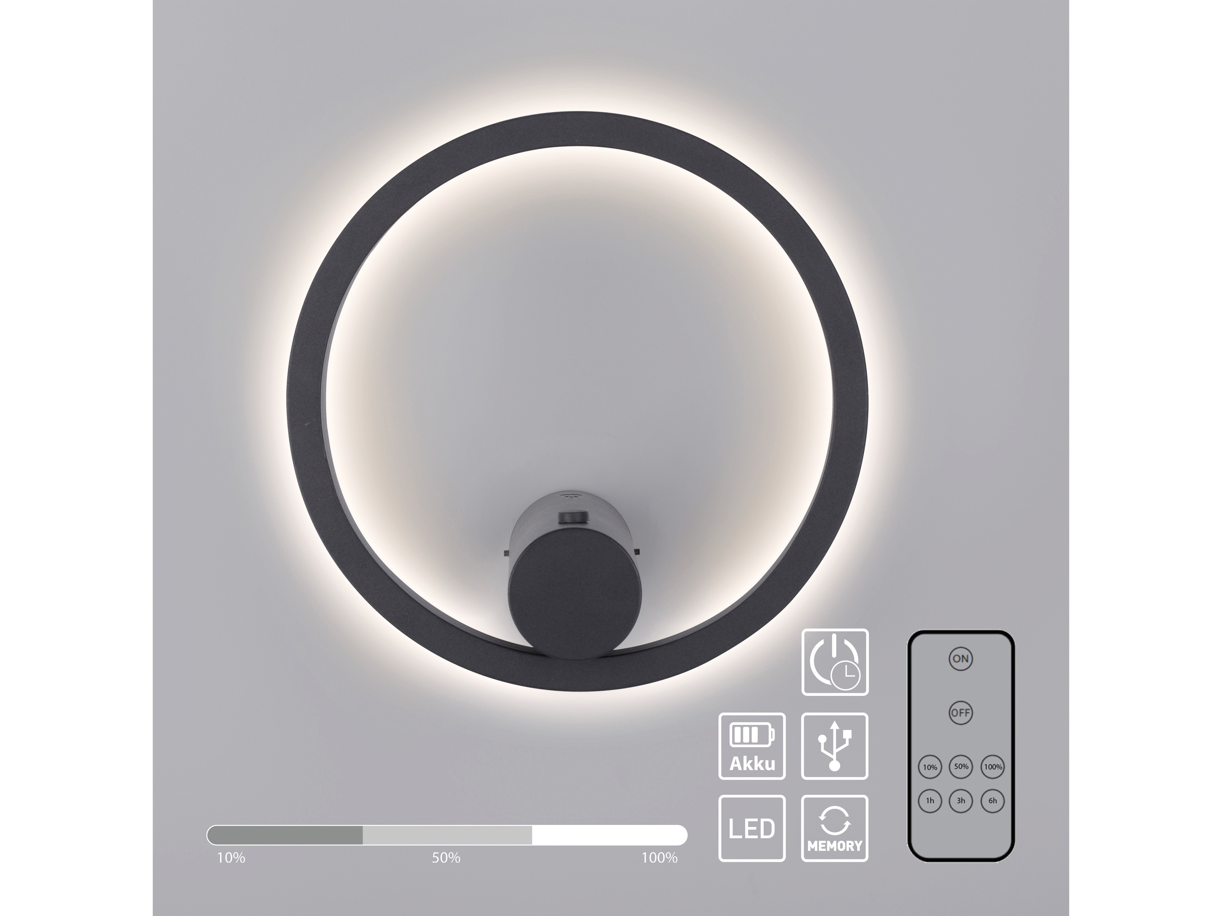 JUST LIGHT LED-Akku Wandleuchte 18280-13, 6W, 660lm, 3000K, anthrazit