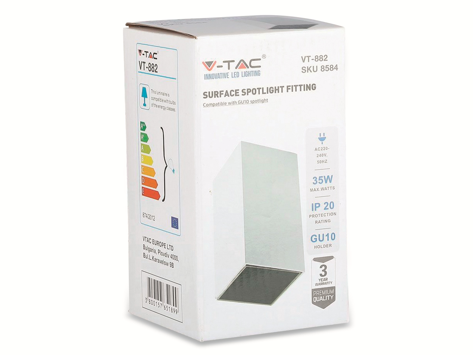 V-TAC Deckenspot VT-882(8584), 230V~, GU10, square, weiß V-TAC Deckenspot VT-882(8484), 230V~, GU10, square, weiß