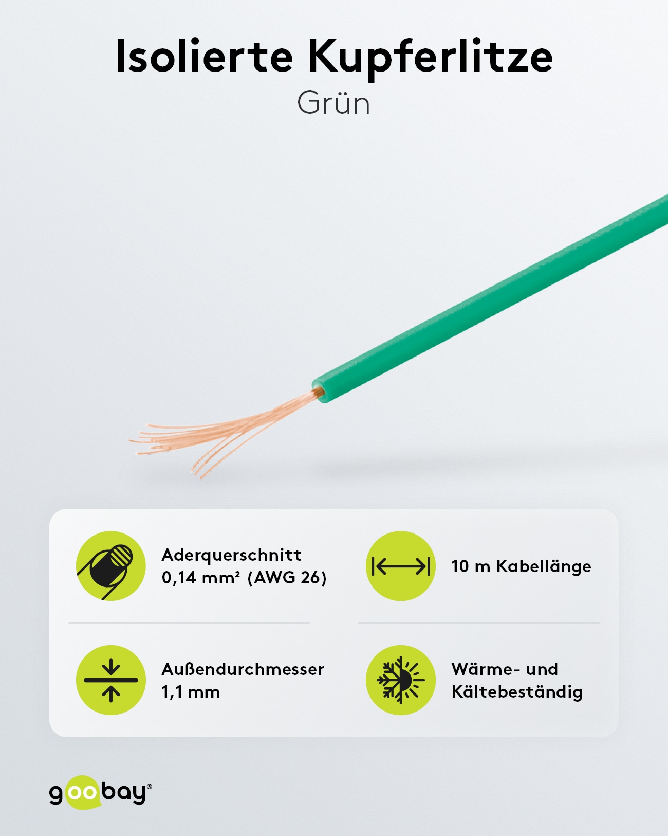 GOOBAY Kupferlitze 55042, 1x 0,14 mm², isoliert, 10 m, grün