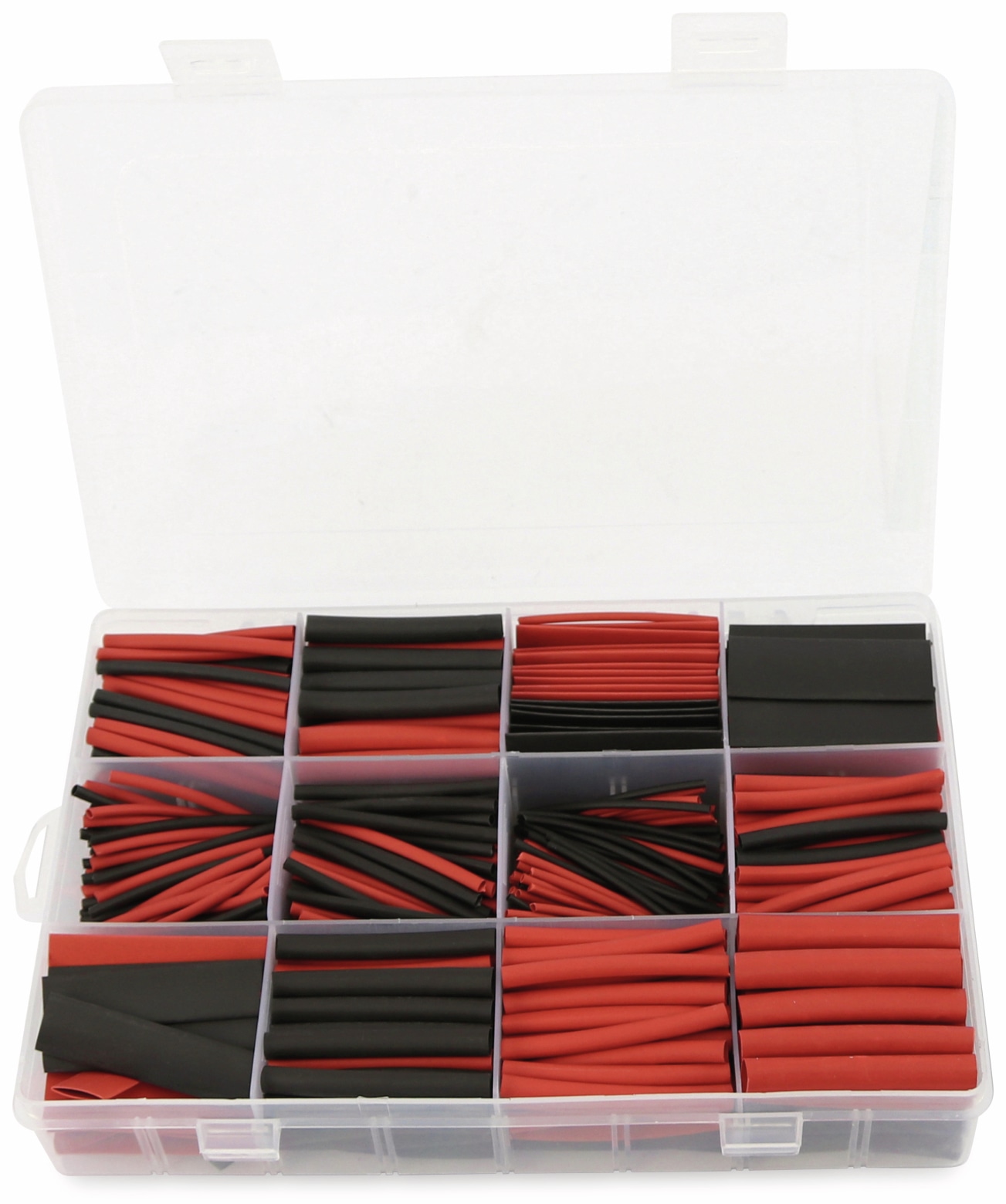 Schrumpfschlauch-Sortiment, 560-teilig in Plastikbox, Schrumpfrate 2:1, schwarz + rot