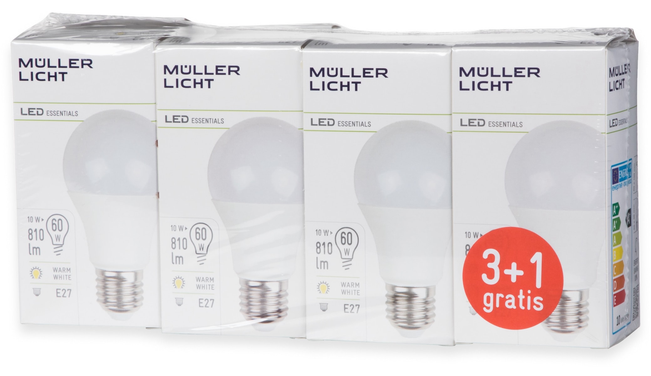 MÜLLER-LICHT LED-Lampe Birnenform, 400255, E27, EEK: F, 8.5W, 806 lm, 2700 K, matt, 4 Stück