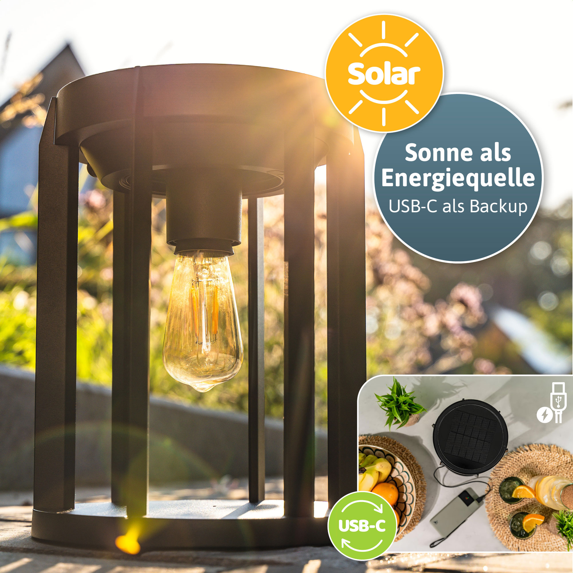 BRENDZ Solar LED-Tischleuchte, Mira & Lynx, 40/200/400 lm, 2700 K, IP54