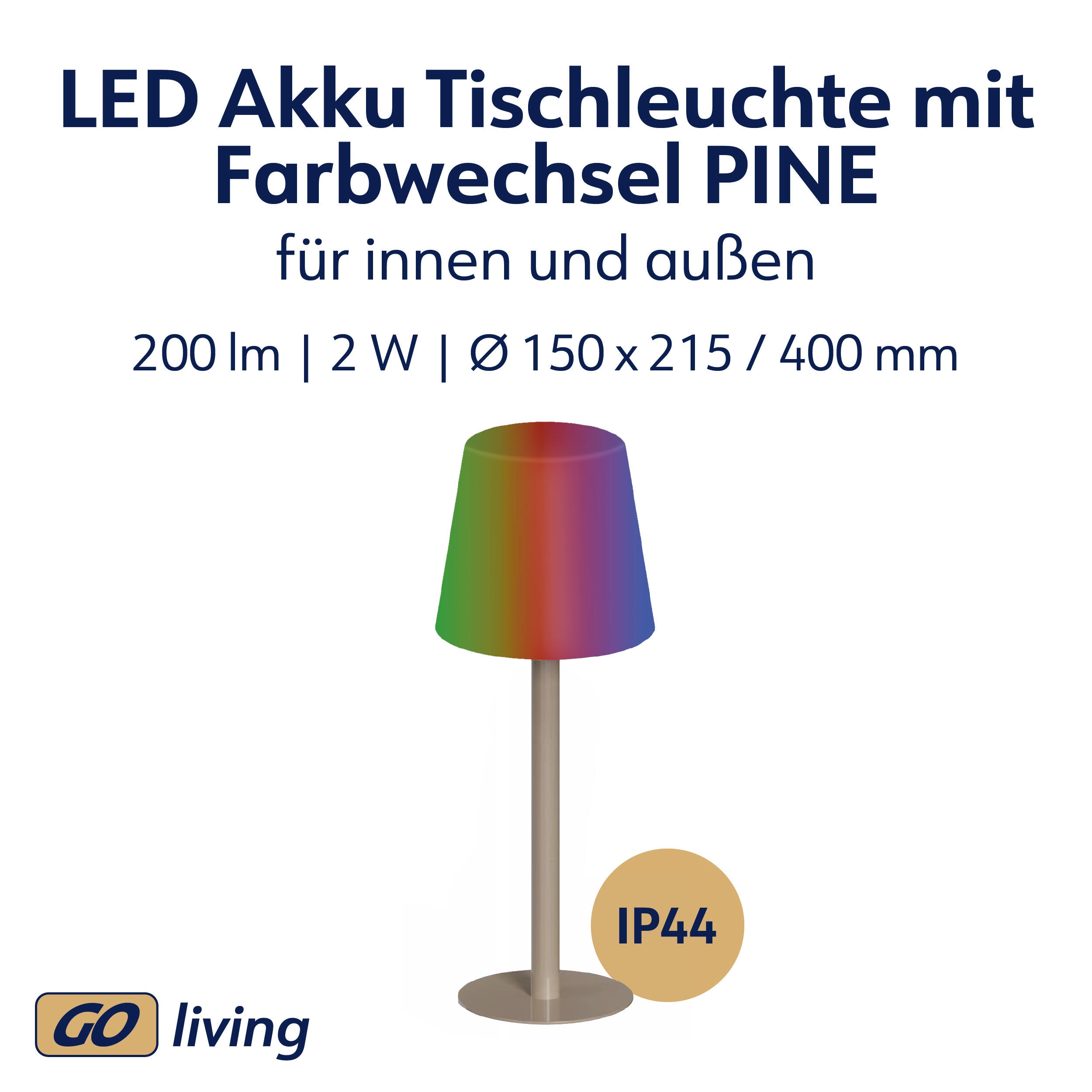 MÜLLER-LICHT LED-Akku-Tischleuchte PINE, 2W, 200lm, RGB + weiß, grau