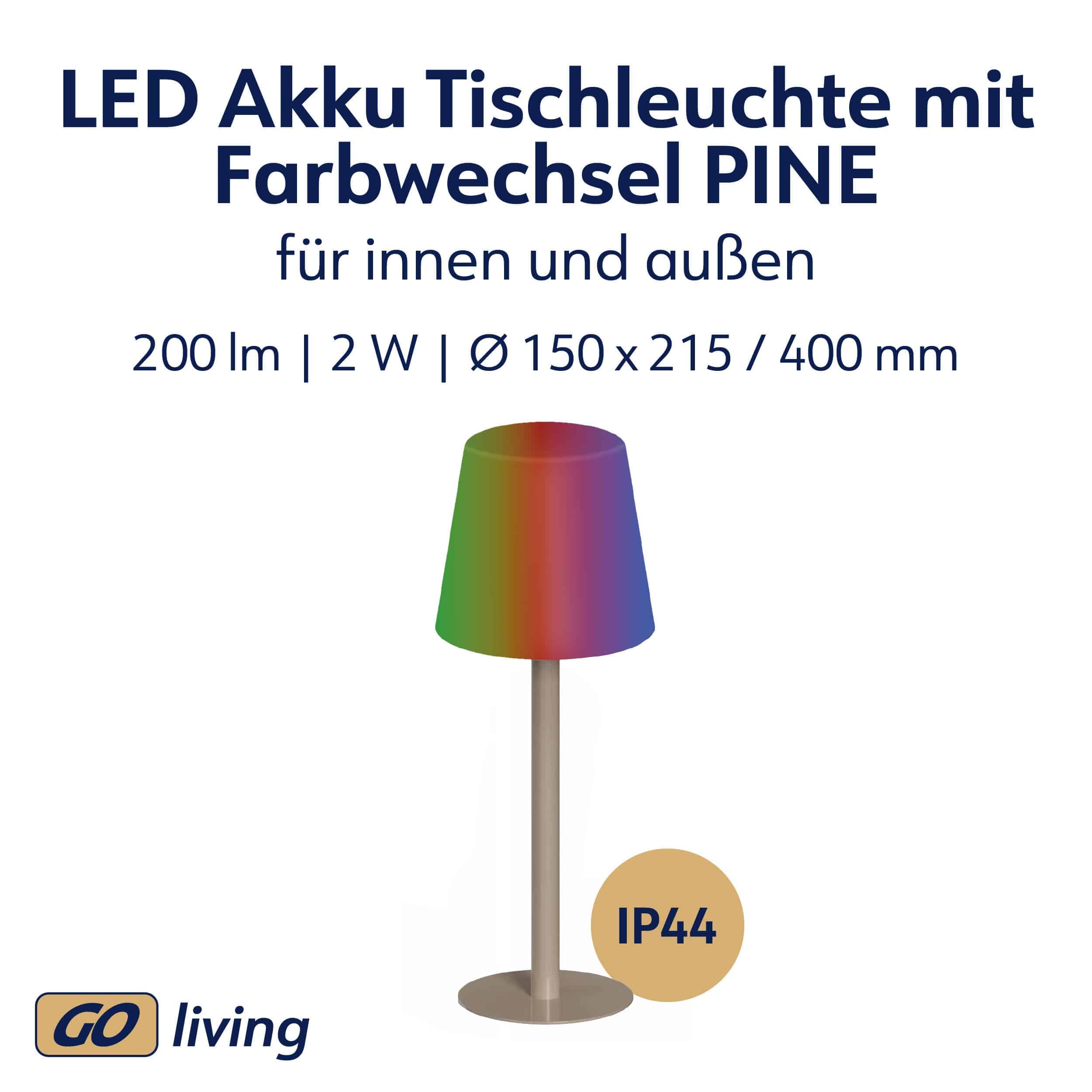 MÜLLER-LICHT LED-Akku-Tischleuchte PINE, 2W, 200lm, RGB + weiß, grau