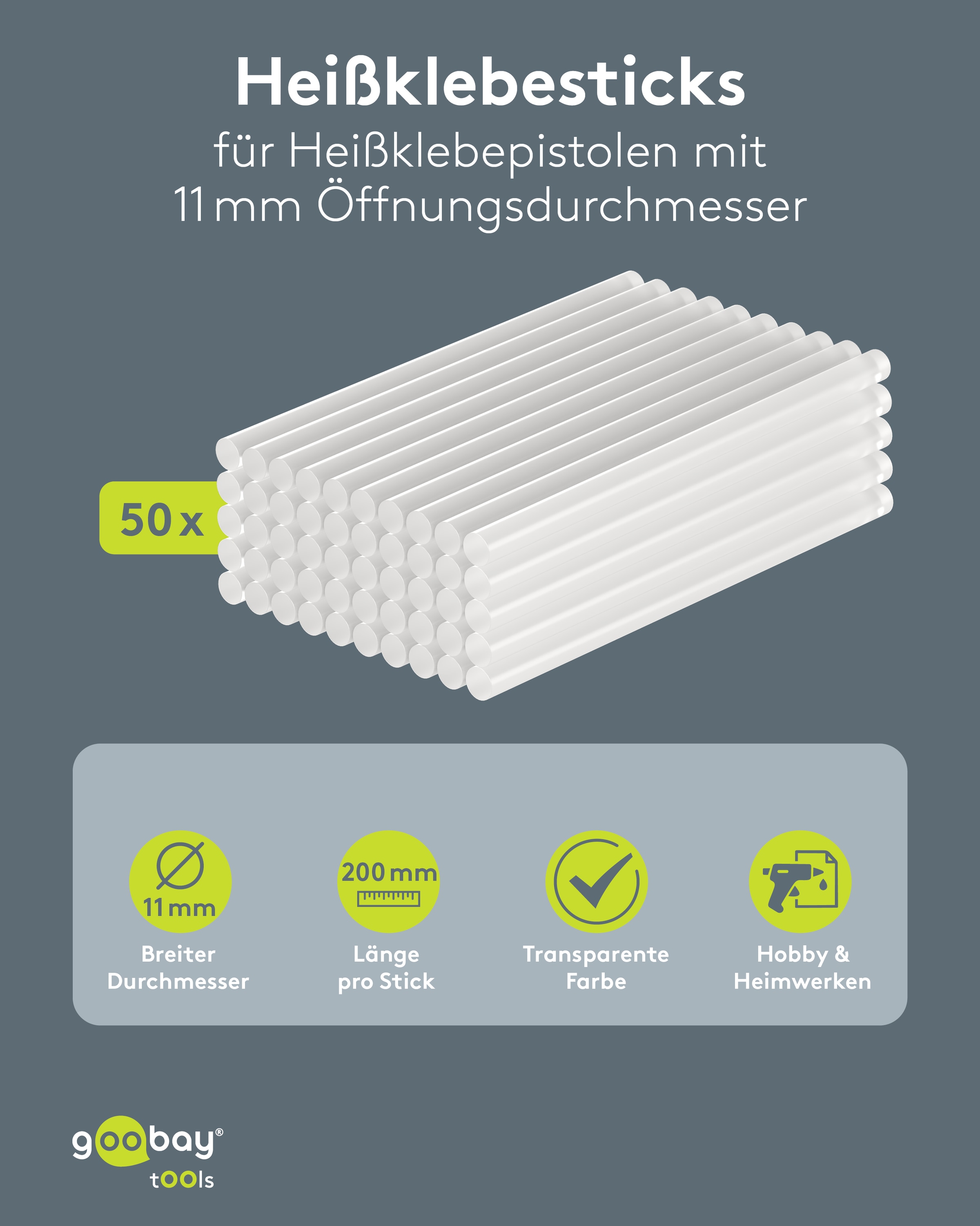 GOOBAY TOOLS Heißklebesticks, 77853, 11 mm, 50 Stück