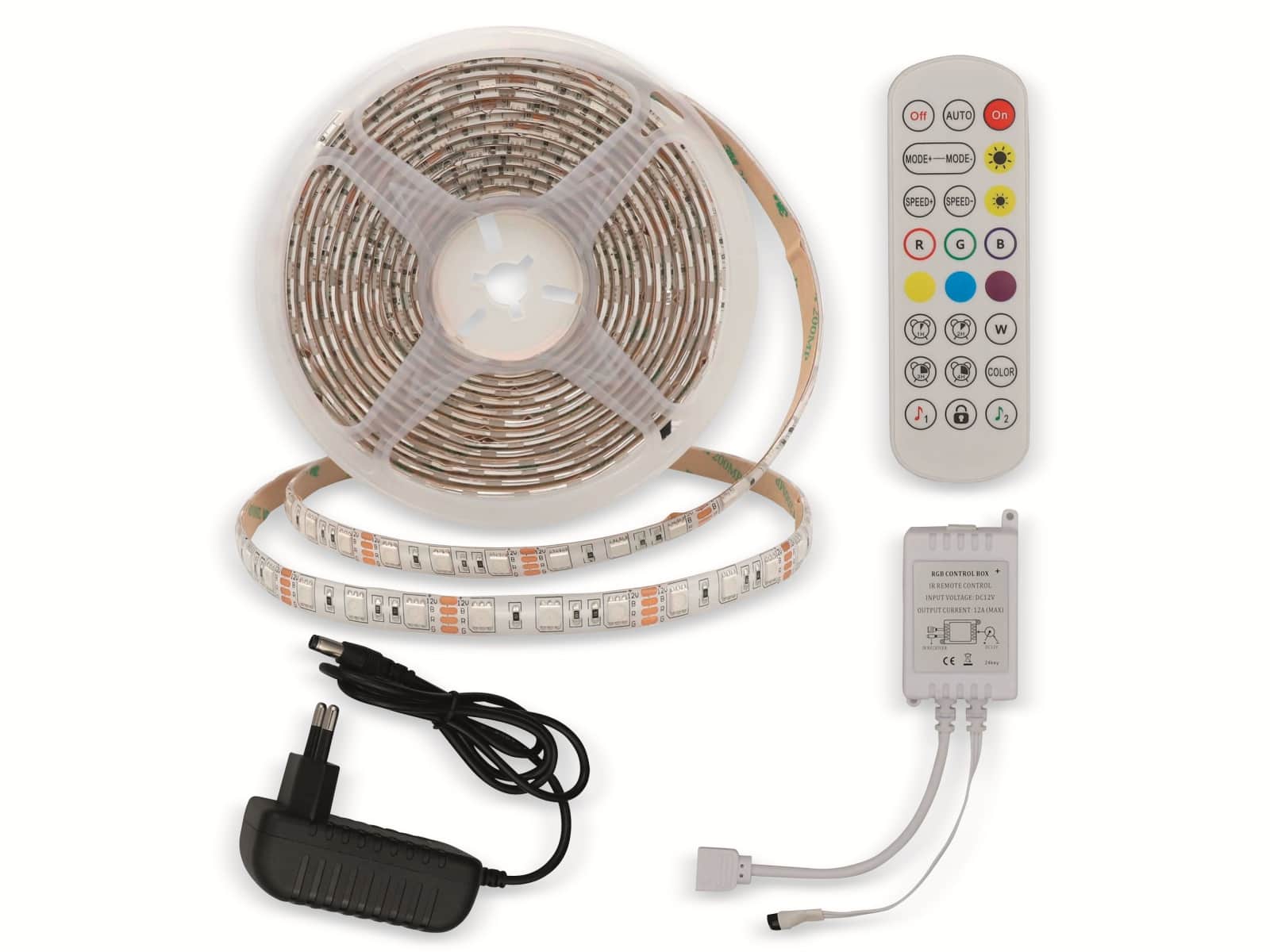 OPTONICA LED-Strip, RGB 4323, 12 V, 60 LEDs, EEK: G, 36 W, 2400 lm, mit Fernbedienung, 5 m, IP54