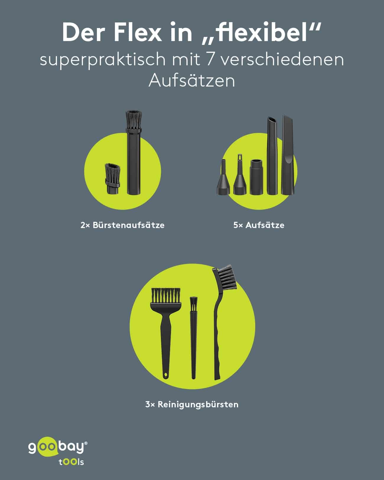 GOOBAY TOOLS Akku-Handstaubsauger, 80 W, mit 10 Aufsätzen, weiß