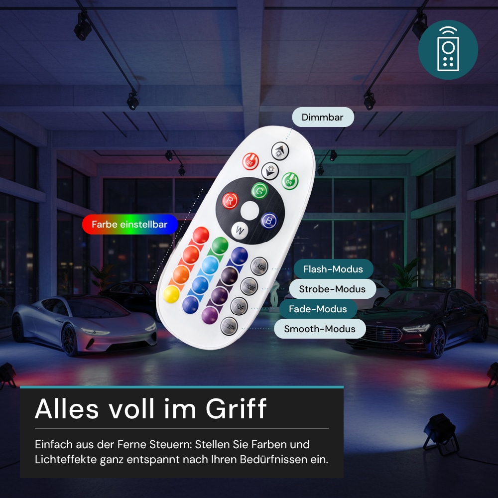 LUXULA RGB LED-Fluter LX400181, 20W, IP65, schwarz, mit Fernbedienung