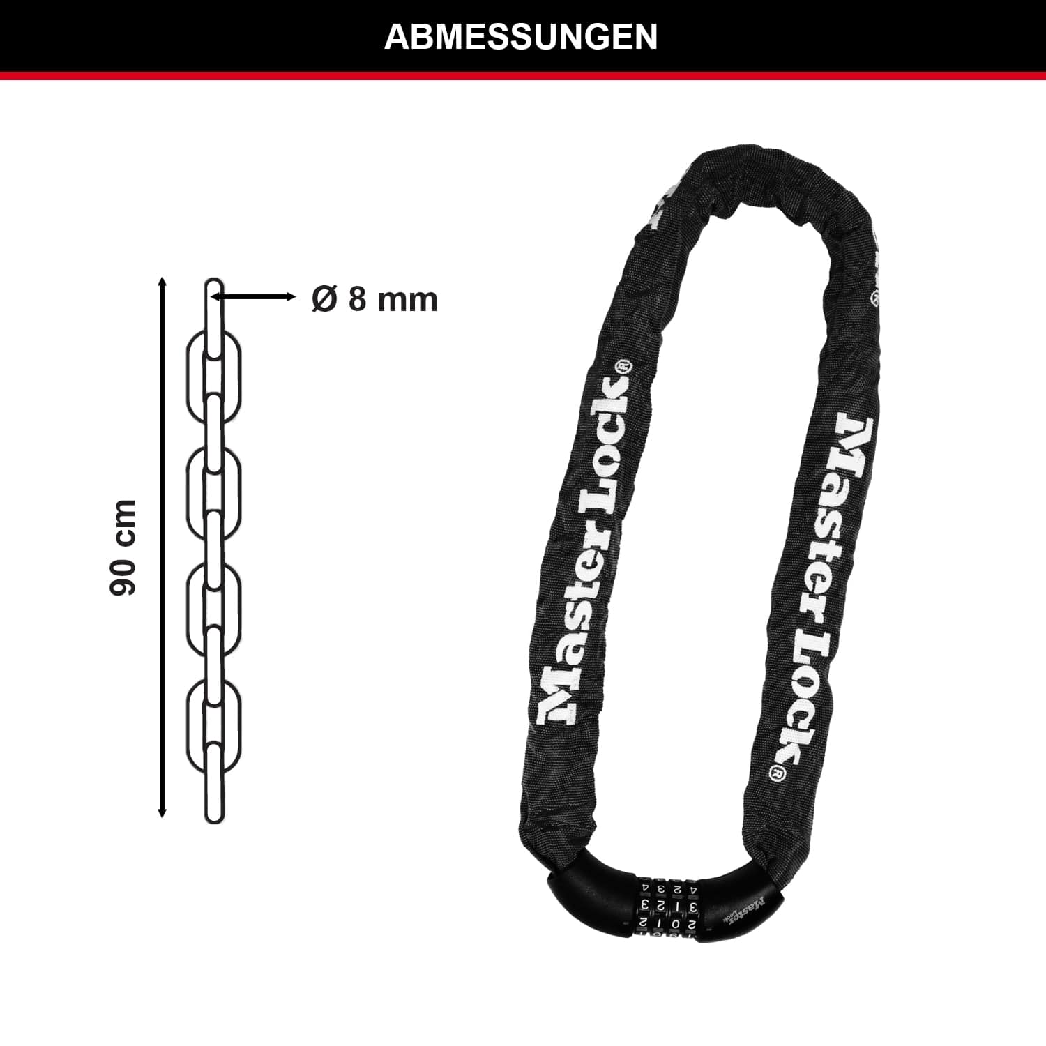 MASTERLOCK Fahrradkettenschloss 8392EURDPRO, 8mm aus gehärt. Stahl