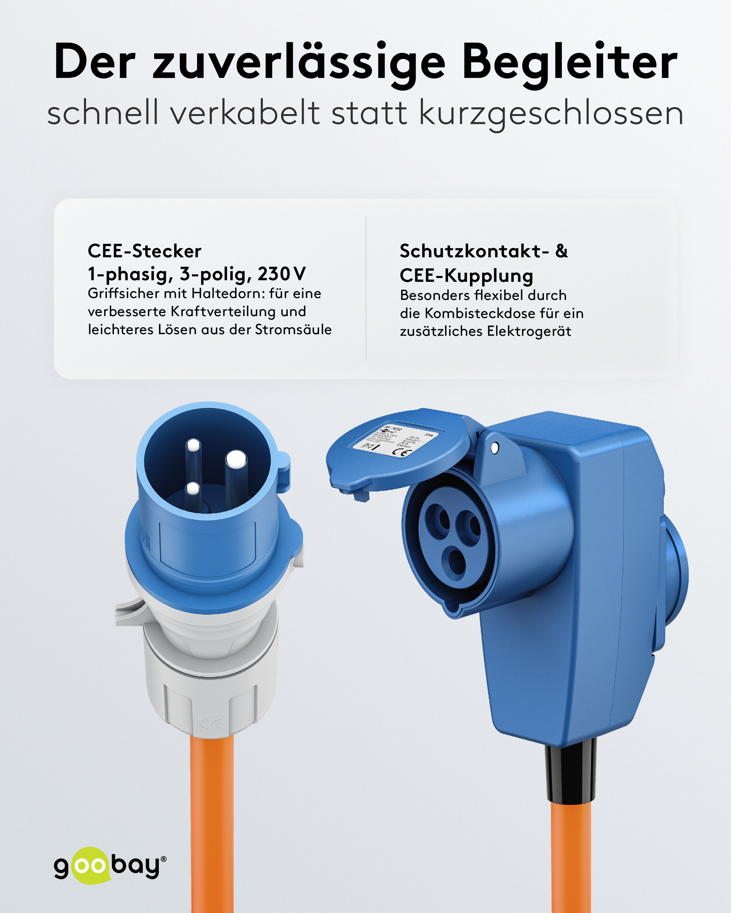 GOOBAY CEE-Adapterkabel 76233, 5 m, Stecker zu Kupplung + Schutzkontakt Kupplung GOOBAY CEE-Adapterkabel 76233, 5 m, Stecker zu Kupplung + Schutzkontakt Kupplung
