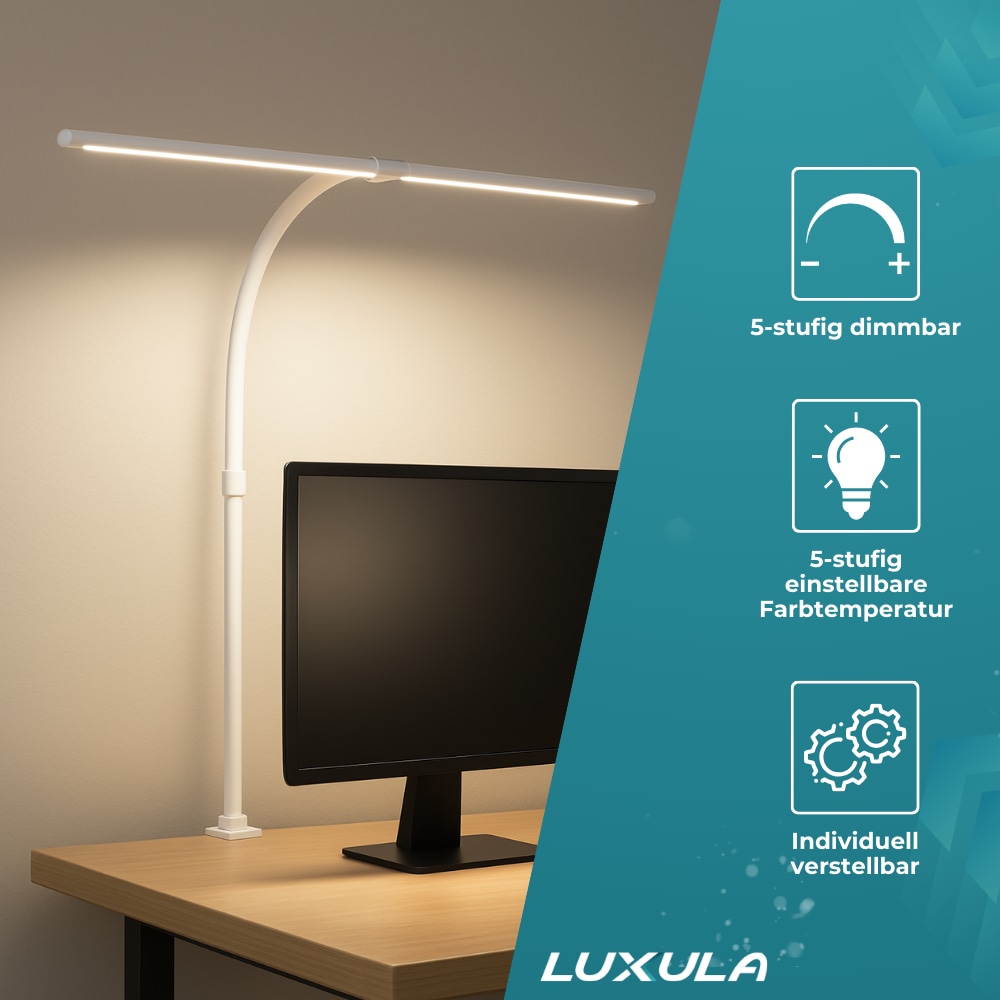 LUXULA LED-Schreibtischleuchte, EEK: G, 24 W, 800 lm, CCT, weiß