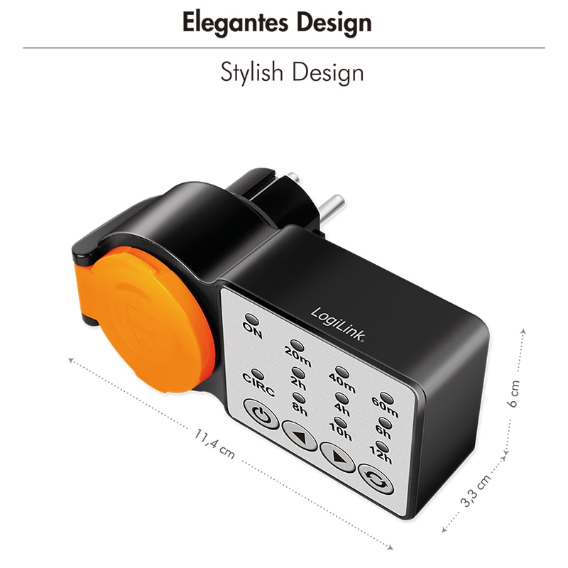 Outdoor Zeitschaltuhr LOGILINK, CEE 7/3, Timer, IP44, 3600 W, schwarz/orange