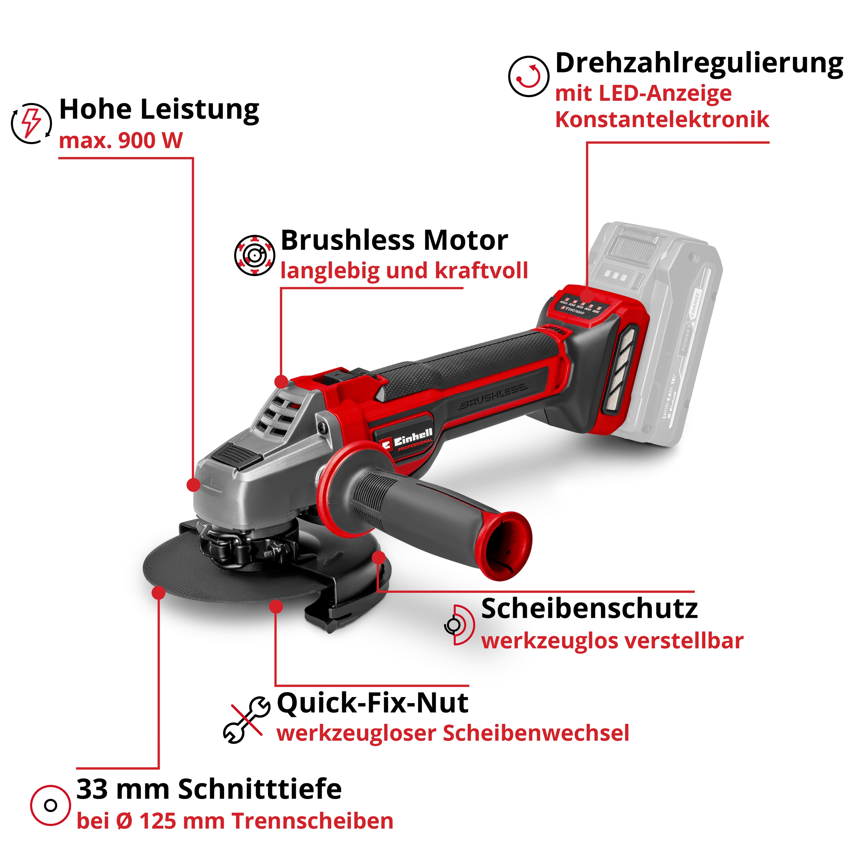 EINHELL PROFESSIONAL Akku-Winkelschleifer TP-AG 18/ 125 CE Q Li-Solo