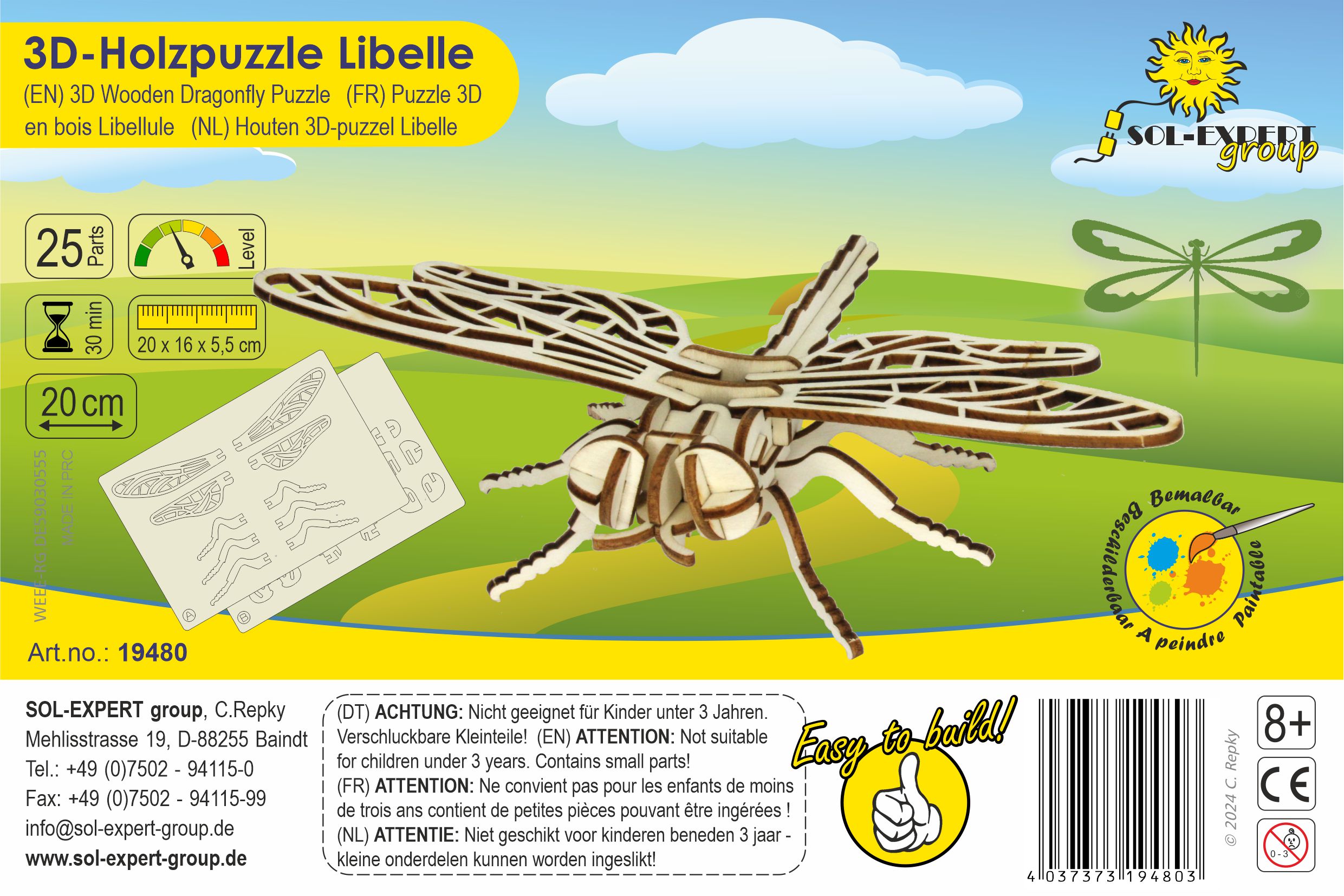 SOL-EXPERT 3D Holz Puzzle Libelle