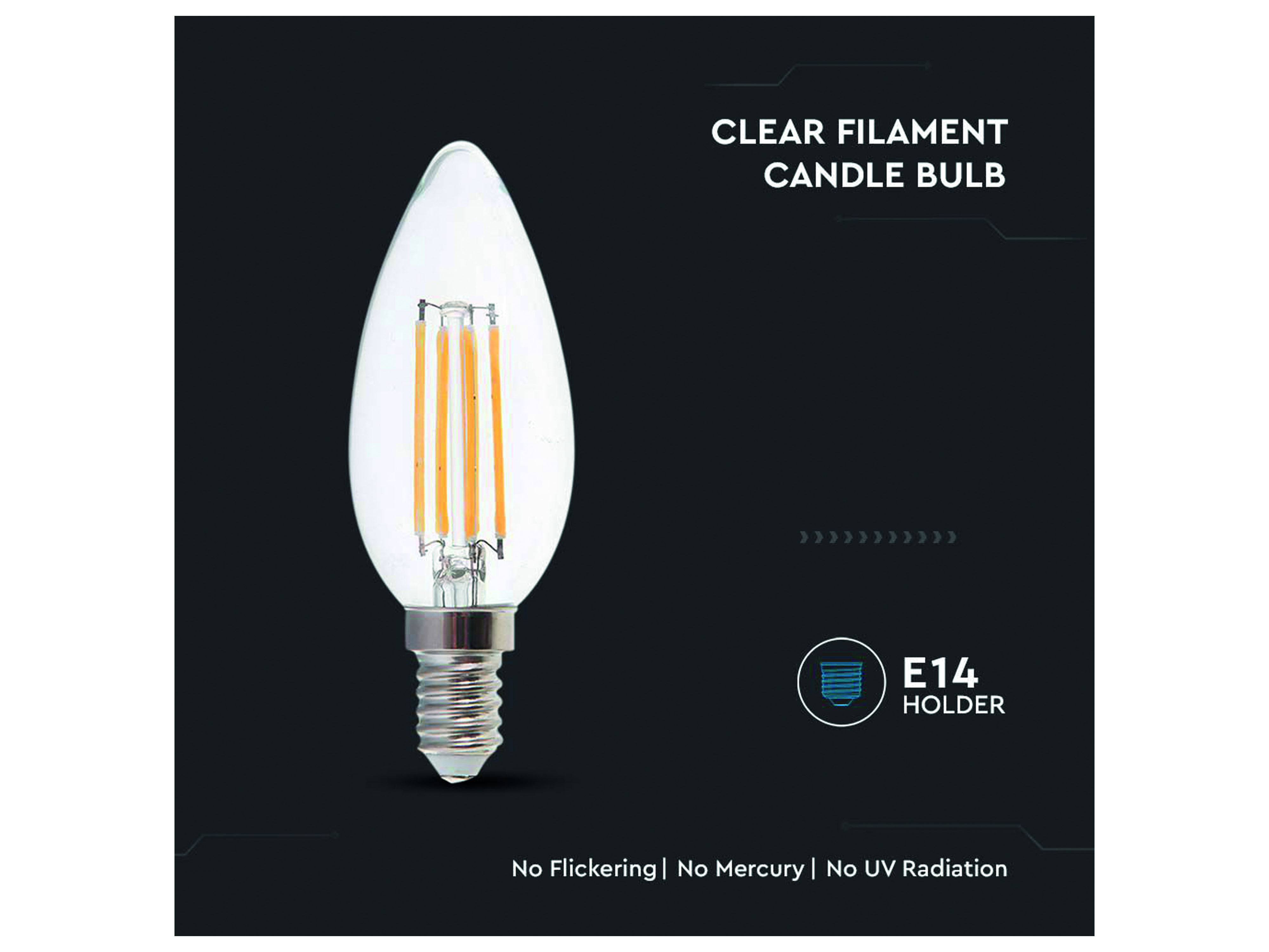V-TAC LED-Filament-Lampe VT-2127, E14, EEK: F, 6W, 600lm, 3000K