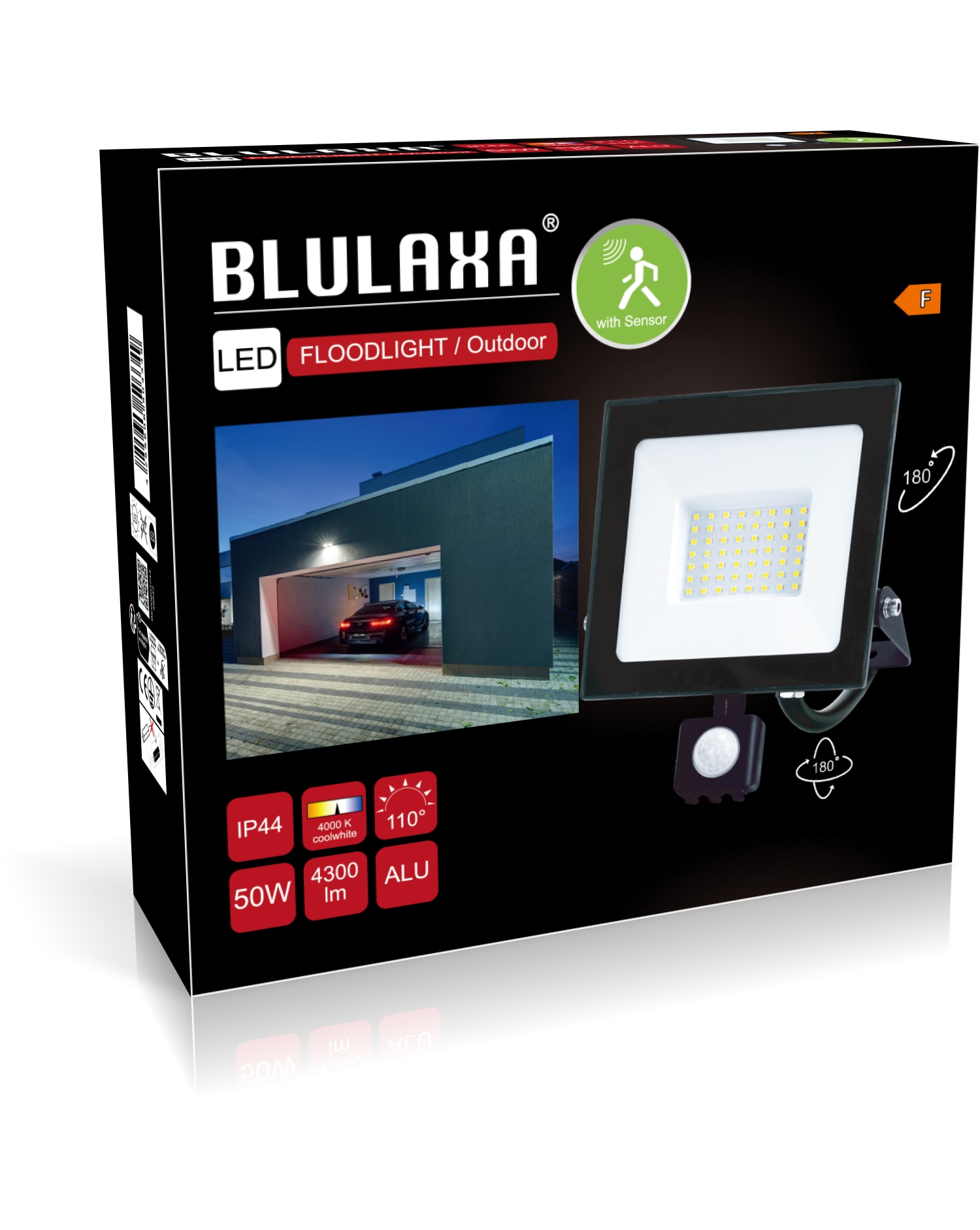 BLULAXA LED-Fluter mit Bewegungsmelder, EEK: F, 50W, 4300lm, 4000K, schwarz BLULAXA LED-Fluter mit Bewegungsmelder, EEK: F, 50W, 4300lm, 4000K, schwarz