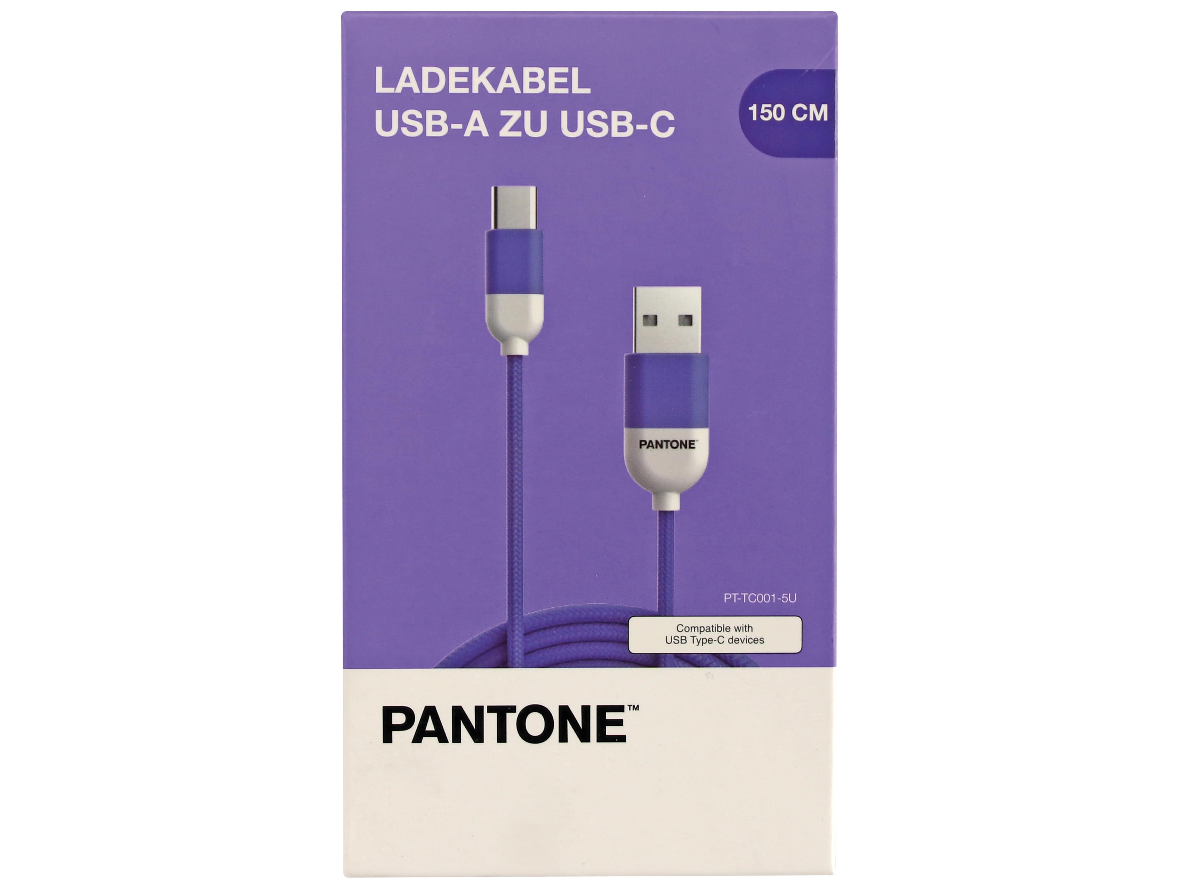 PANTONE, USB-Ladekabel, USB-A-USB-C, 1,5 m, Lila PANTONE, USB-Ladekabel, USB-A-USB-C, 1,5 m, Lila