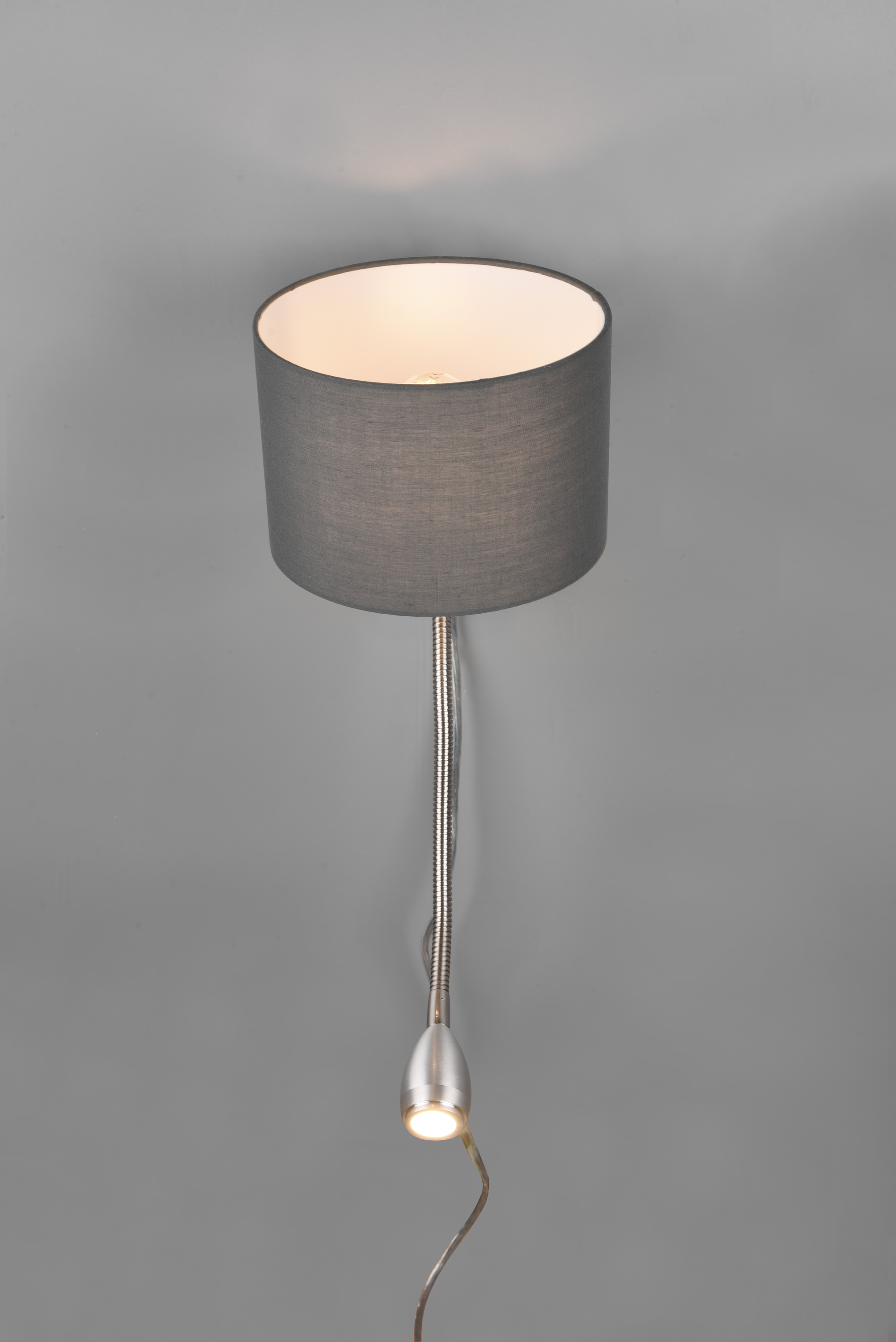 TRIO Wandleuchte Hotel 271170211 Nickel matt, Schirm grau, 1 x 3,1W LED, 310 lm, 3000K, 1 x E14
