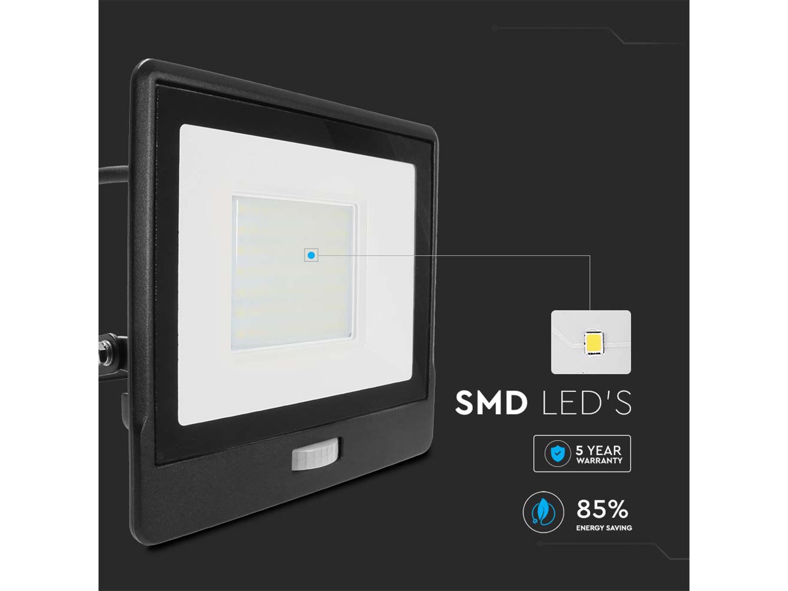 V-TAC LED-Fluter, Bewegungsmelder VT-158S-1 (20291) EEK: F, 50W, 4000 lm, 6500K, schwarz V-TAC LED-Fluter, Bewegungsmelder VT-158S-1 (20291) EEK: F, 50W, 4000 lm, 6500K, schwarz