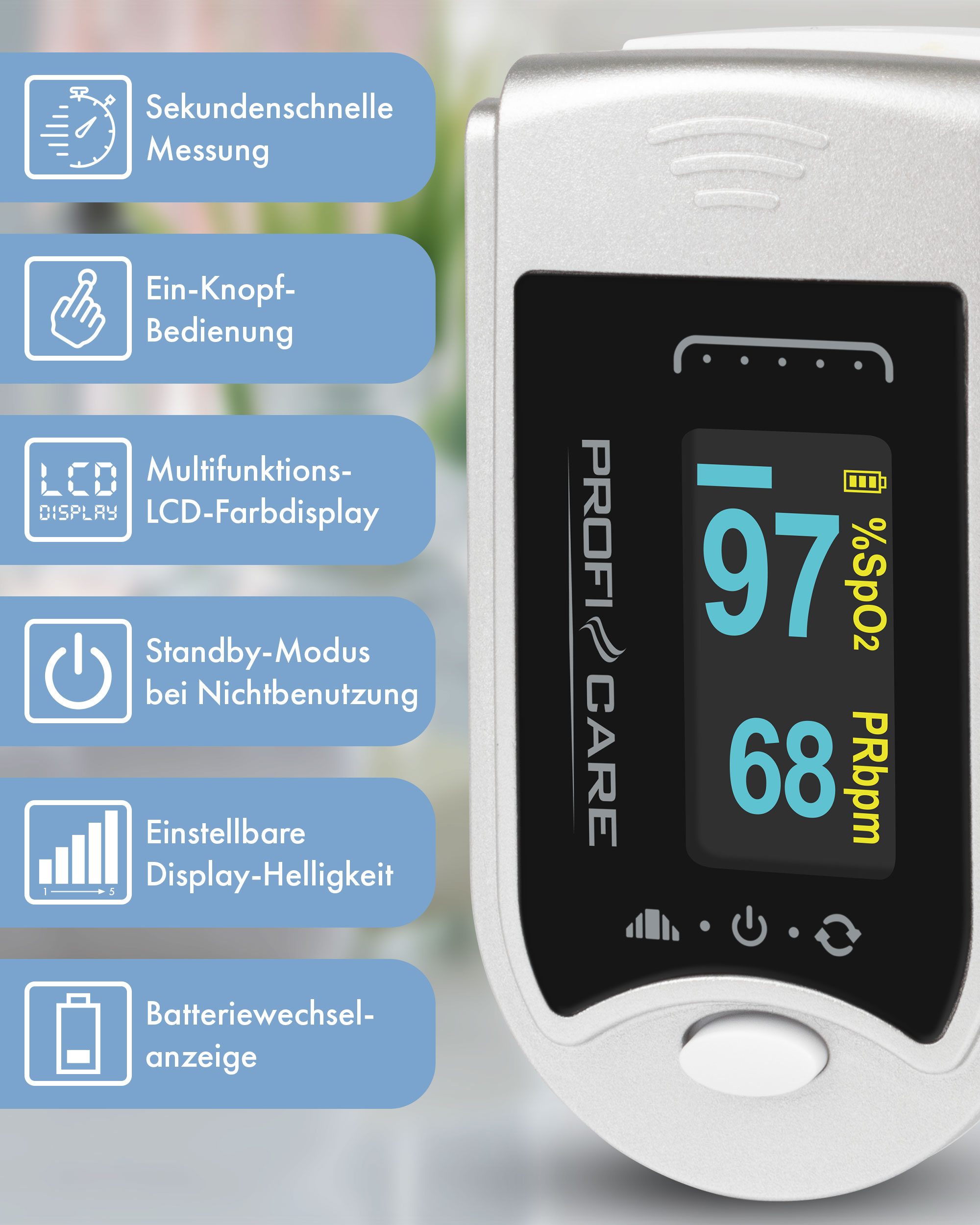 PROFICARE Pulsoximeter PC-PO 3104, 3 in 1, Blutsauerstoff-Messgerät
