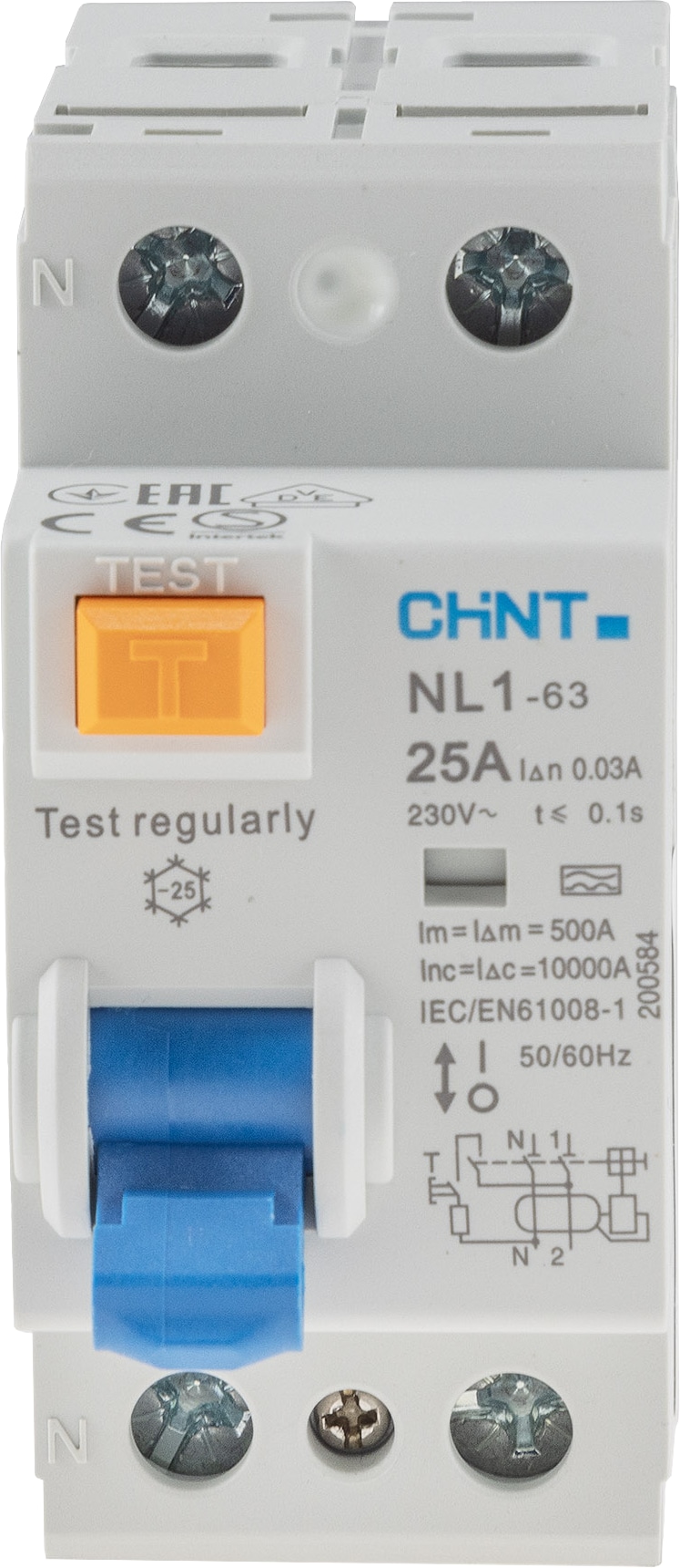 CHINT FI Fehlerstrom-Schutzschalter 23851, 30mA, 25 A, 2-polig