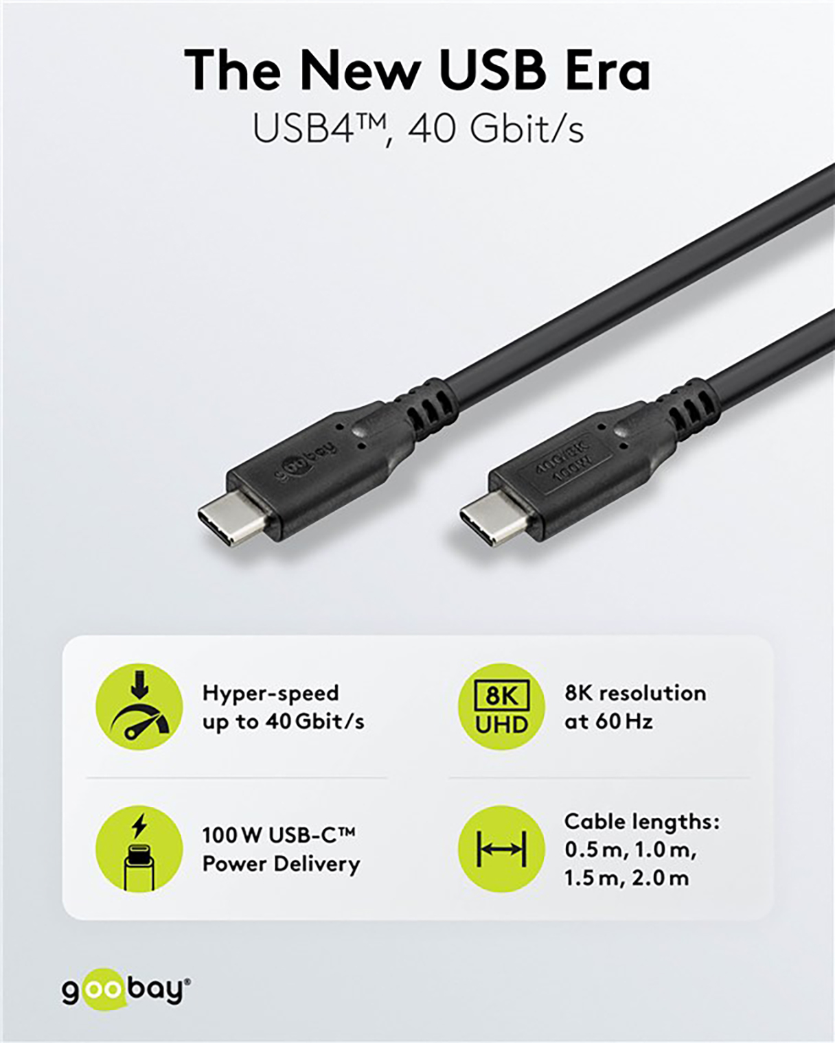 GOOBAY USB-C Kabel 74191 USB4 100W 1m schwarz 40 Gbit/s GOOBAY USB-C Kabel 74191 USB4 100W 1m schwarz 40 Gbit/s