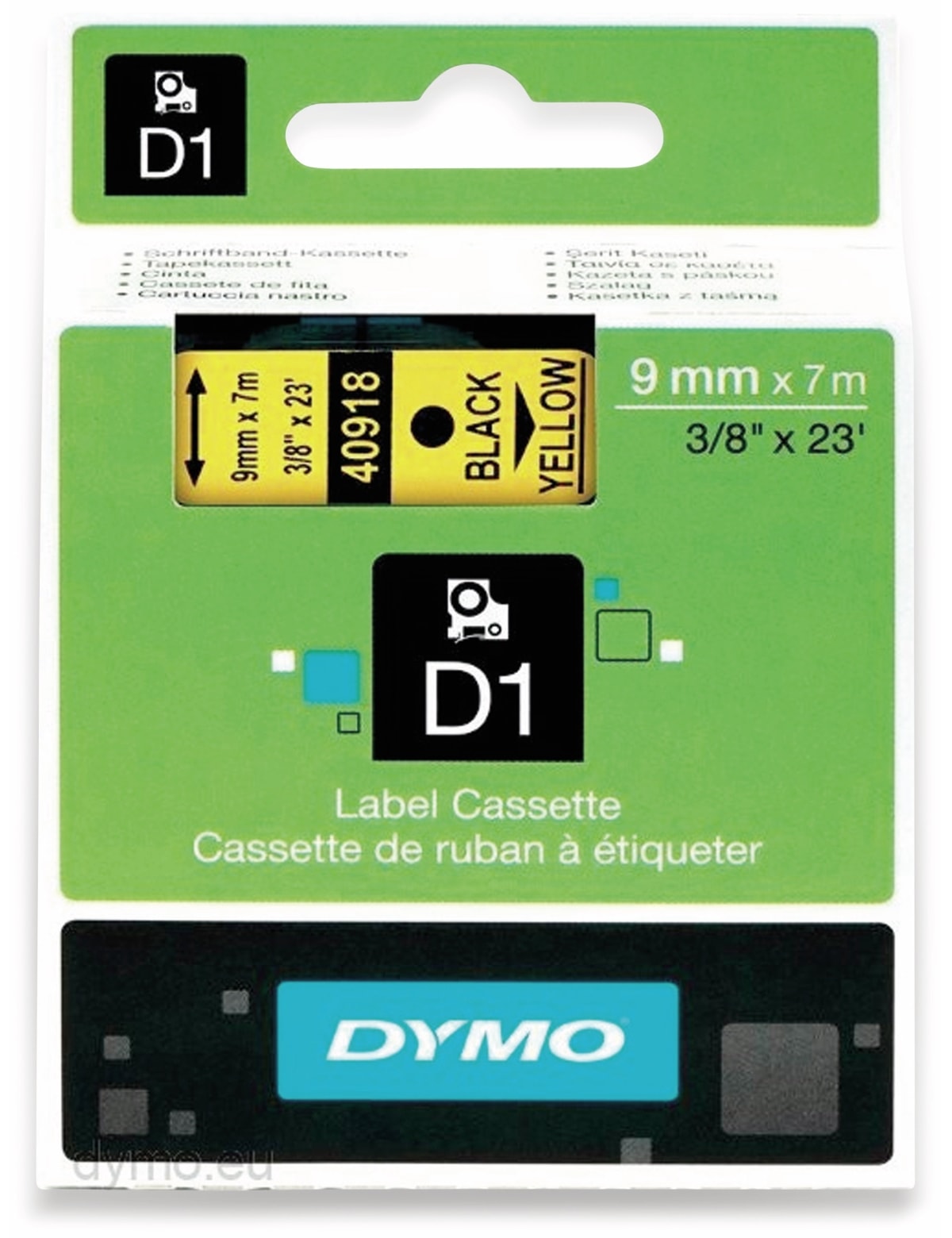 Dymo Beschriftungsband D1 für LabelManager, schwarz auf gelb, Standard, 9 mm