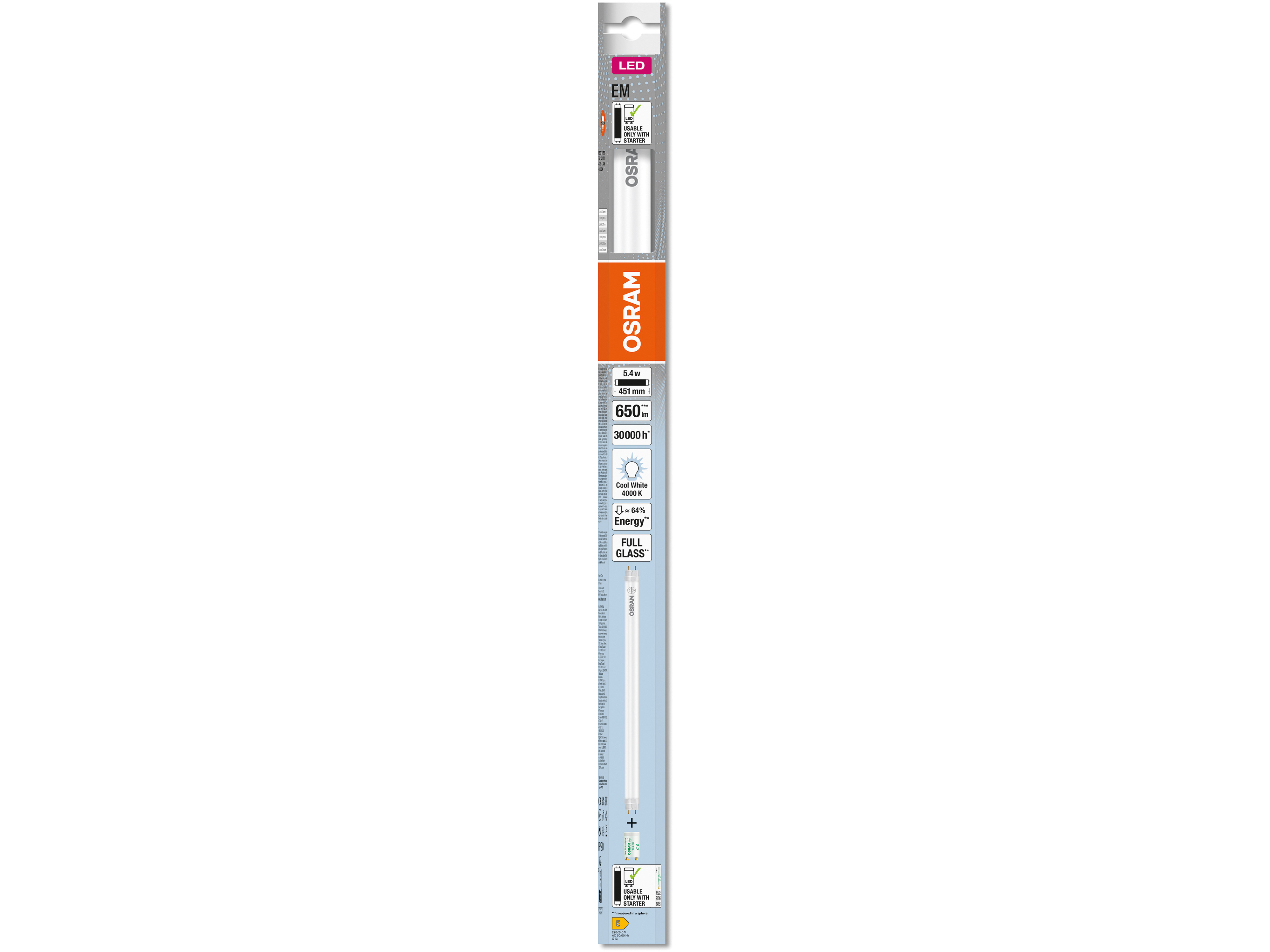 OSRAM LED-Röhre, T8, 438mm, G13, EEK: E, 5,4W, 650lm, 4000K