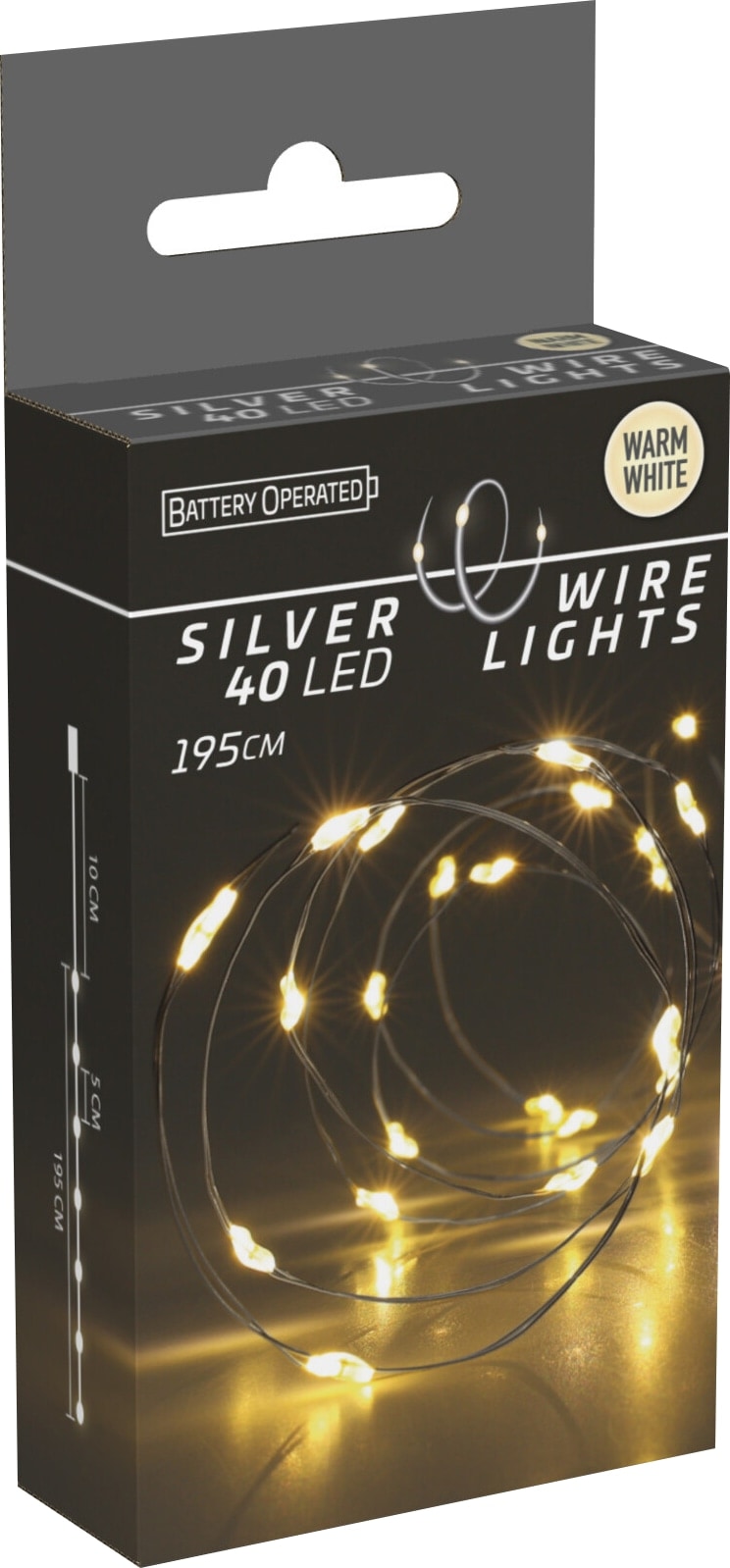 LED-Lichterkette Silberdraht 40 LEDs, warmweiß, Batteriebetrieb