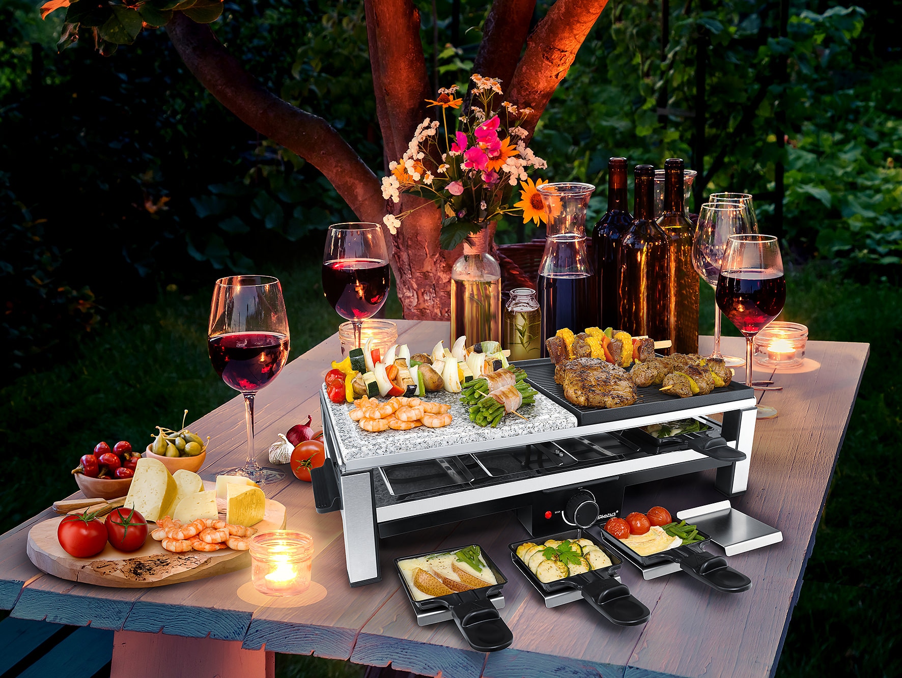 STEBA Multi Raclette RC 108, Naturstein & Alu-Druckguss, Grillfläche 50 x 25 cm