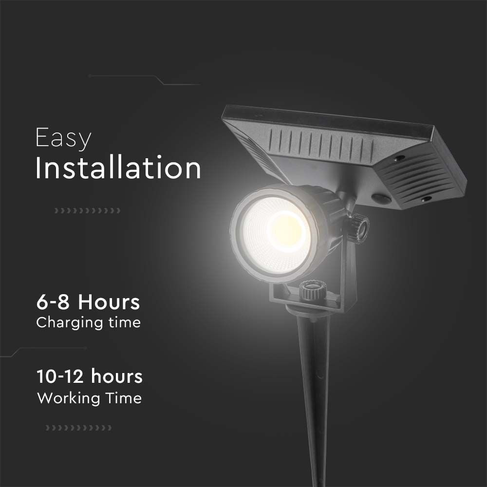 V-TAC Solar LED-Gartenleuchte VT-952, 2 W, 3000 K, IP65, schwarz
