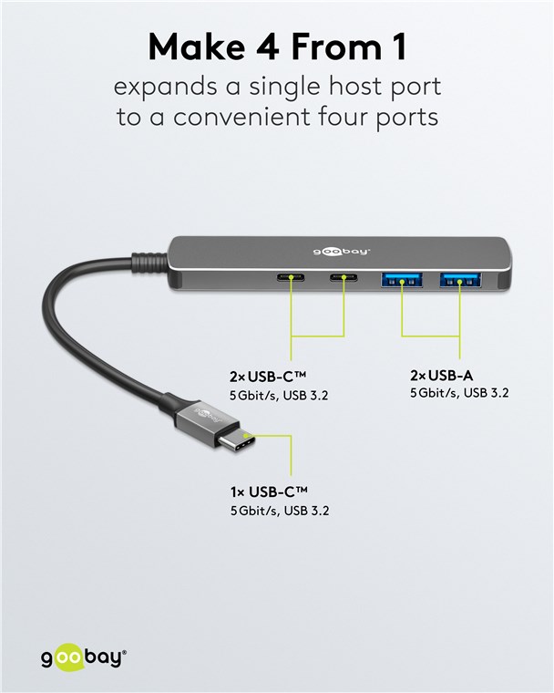GOOBAY USB3.2 Hub 79159 Slim 4 Port USB-C auf USB-C/USB-A 5 Gbit/s