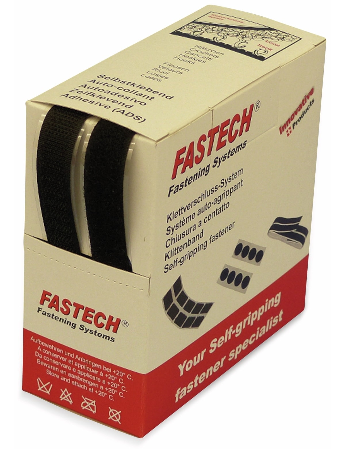 FASTECH Klettband zum Aufkleben, Hotmelt Haft- und Flauschteil (L x B) 5000 mm x 16 mm Schwarz