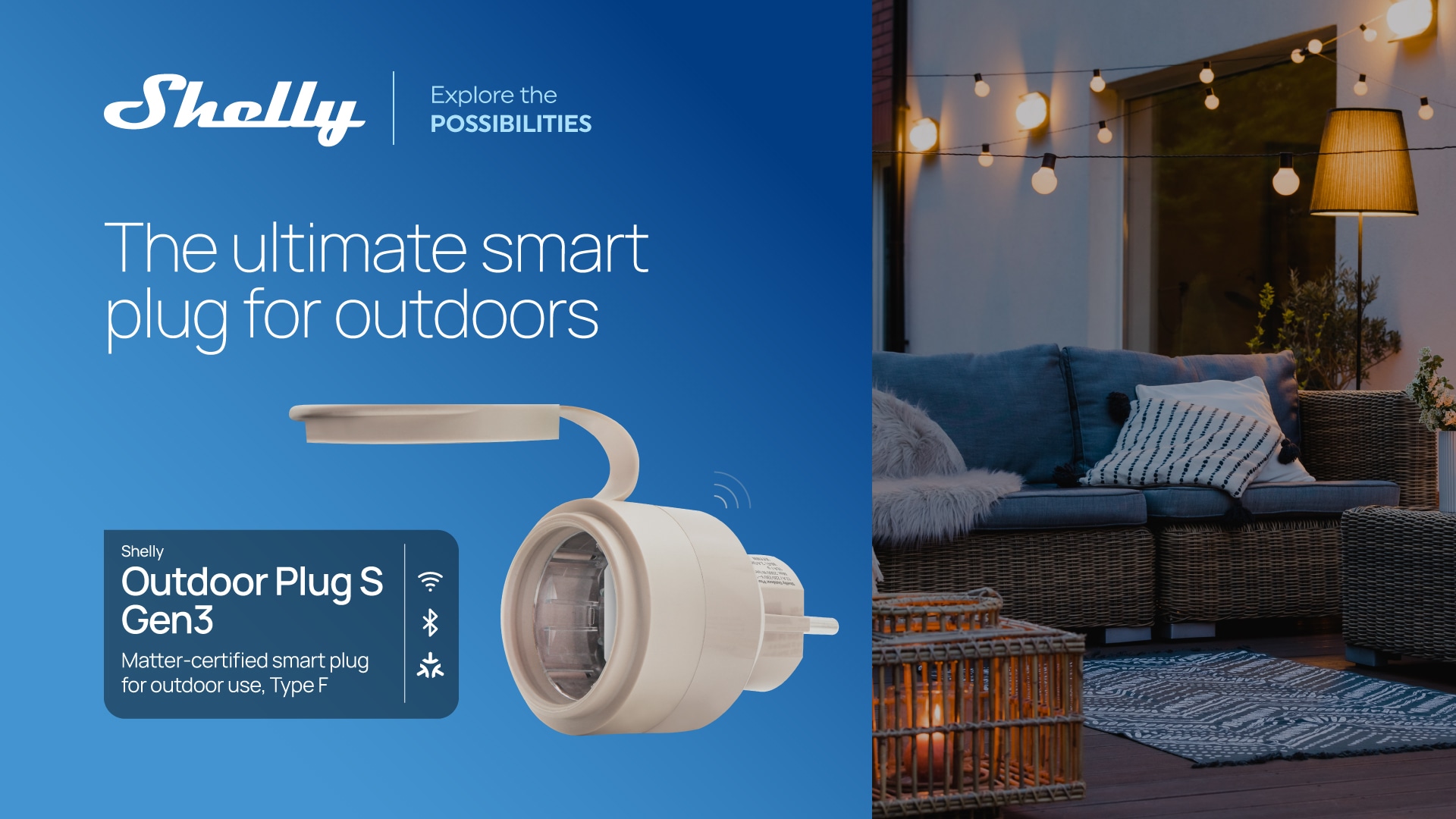 SHELLY WLAN-Steckdose Plug S Gen3, Outdoor, Matter