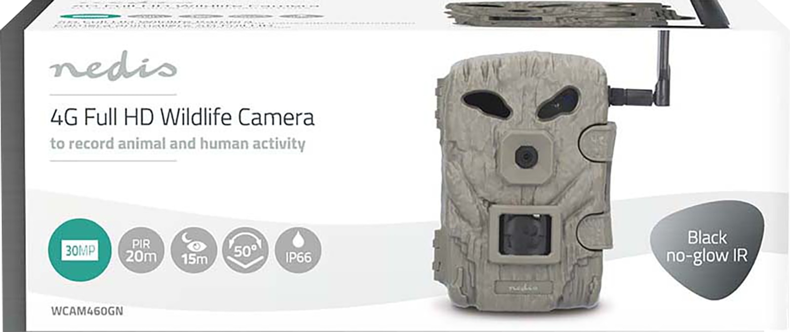 NEDIS Wildkamera WCAM460GN, 1080p@30fps, 30,0 MP, 4G, IP66, Black No-Glow IR, Nachtsicht, Bewegungssensor