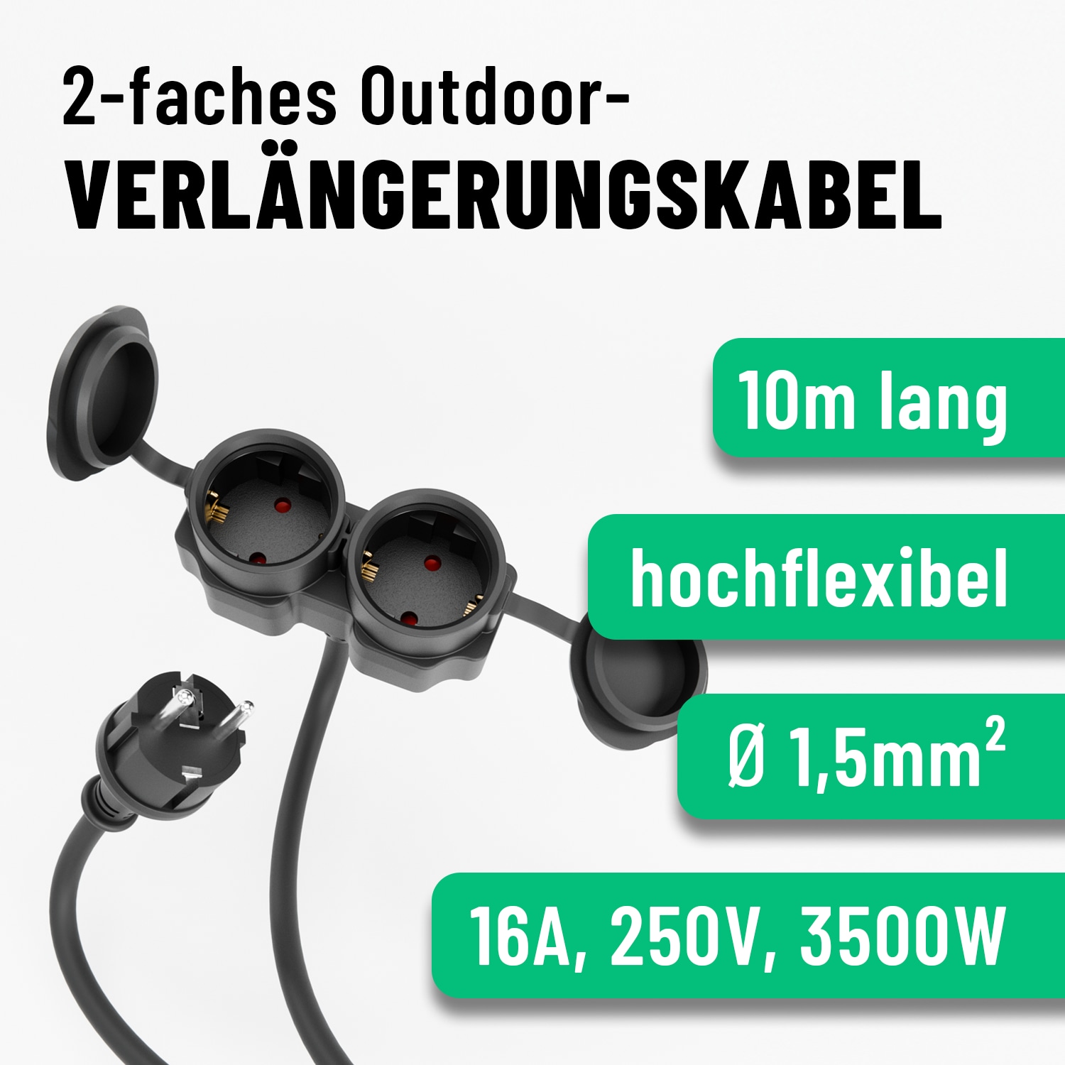 ABSINA Verlängerungskabel 151231, 2-Fach, 10 m