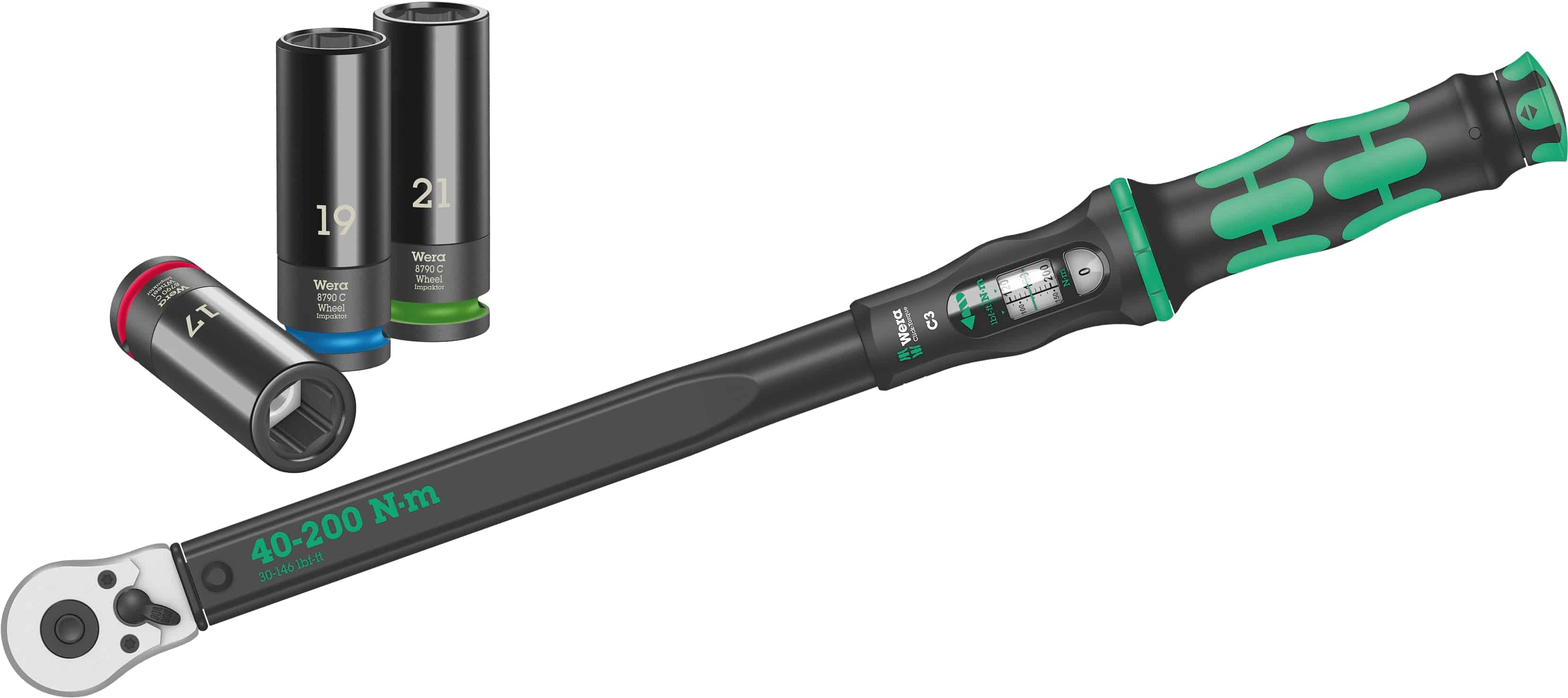 WERA Drehmomentschlüssel-Set, Click-Torque C 3 + Wheel Impaktor C Set 1